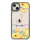 Personalised Yellow Flowers iPhone 14 Plus Black Impact Case on Silver phone