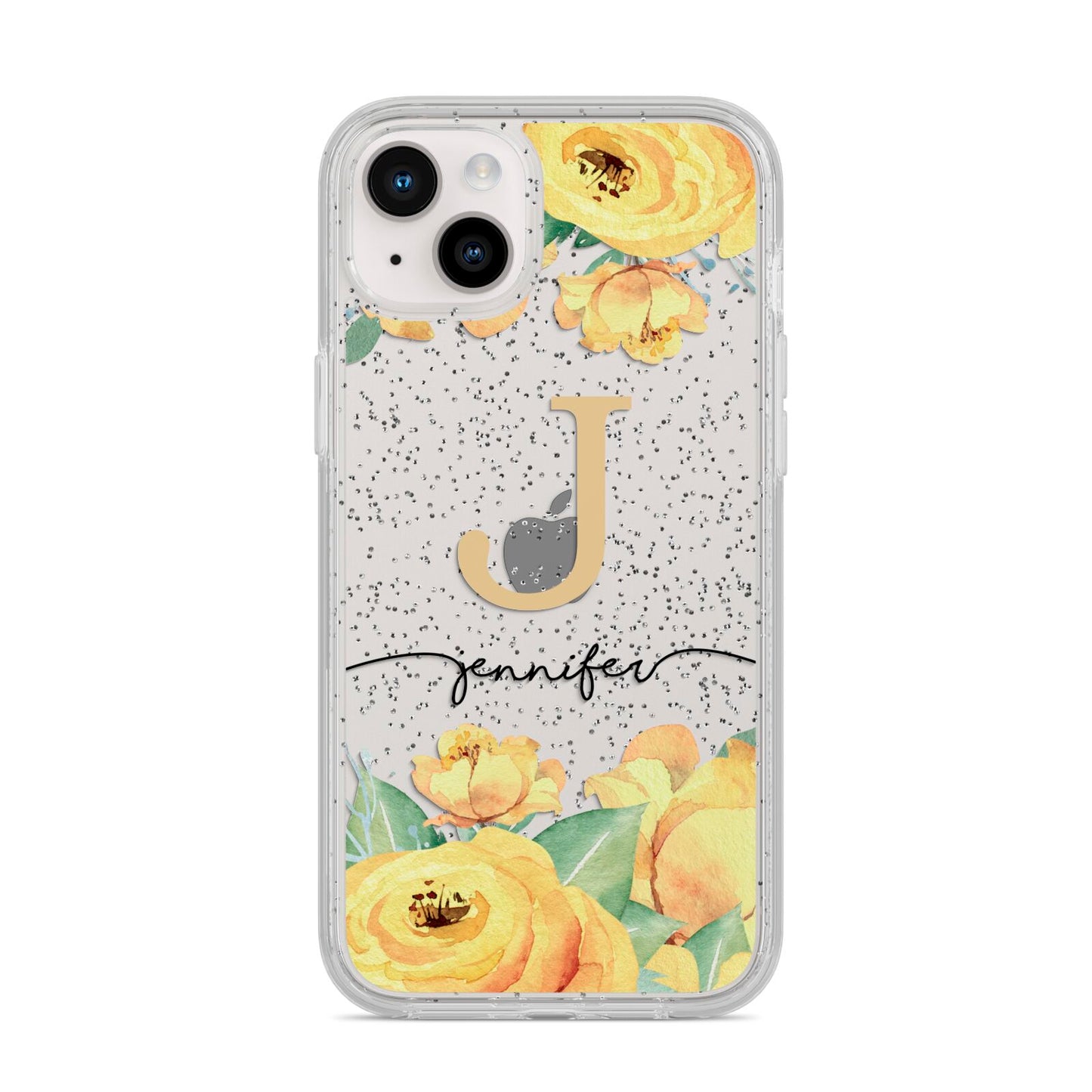 Personalised Yellow Flowers iPhone 14 Plus Glitter Tough Case Starlight