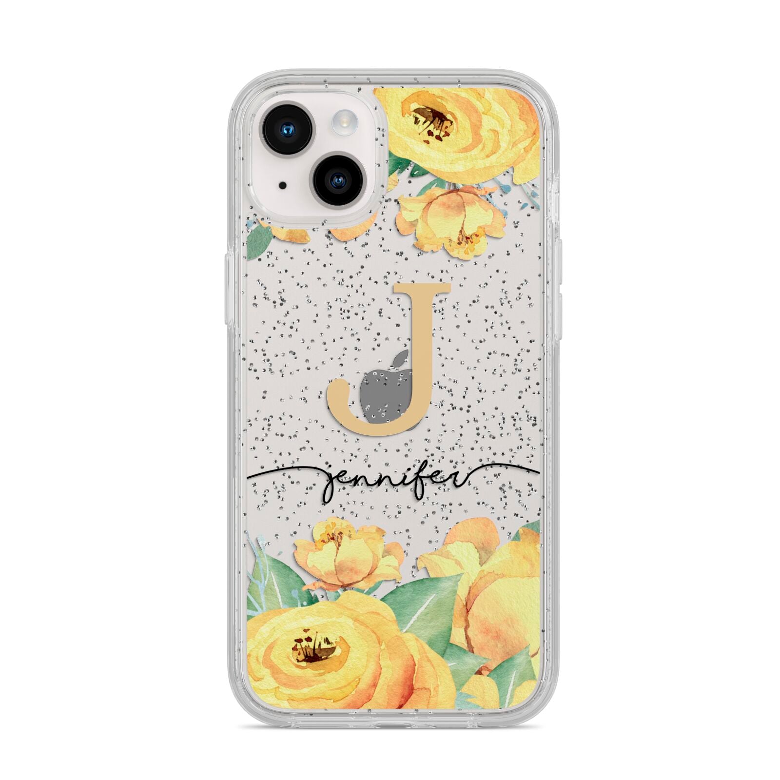 Personalised Yellow Flowers iPhone 14 Plus Glitter Tough Case Starlight