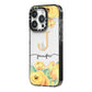 Personalised Yellow Flowers iPhone 14 Pro Black Impact Case Side Angle on Silver phone