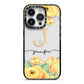 Personalised Yellow Flowers iPhone 14 Pro Black Impact Case on Silver phone