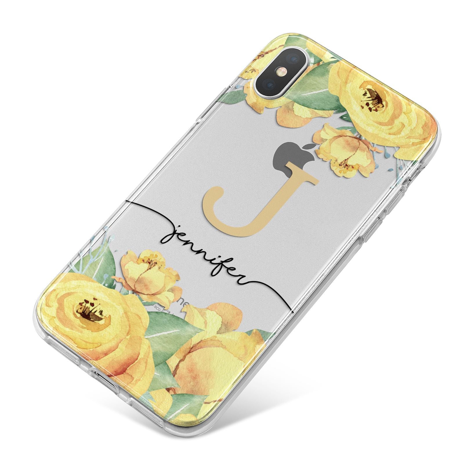 Personalised Yellow Flowers iPhone X Bumper Case on Silver iPhone