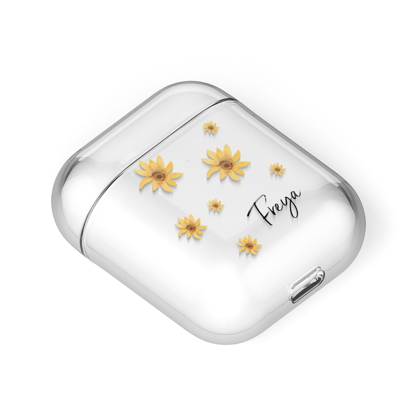 Personalised Yellow Lily AirPods Case Laid Flat