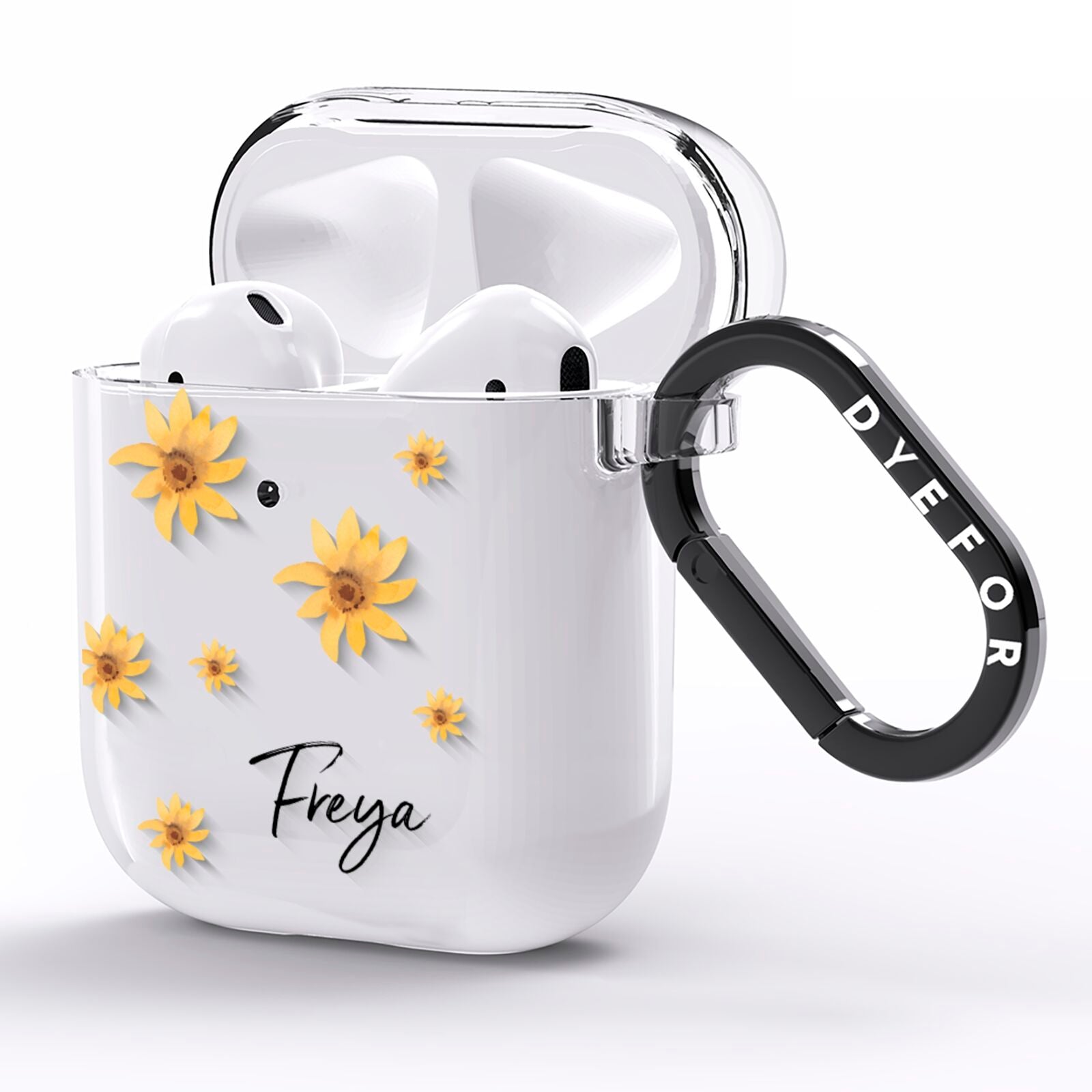 Personalised Yellow Lily AirPods Clear Case Side Image