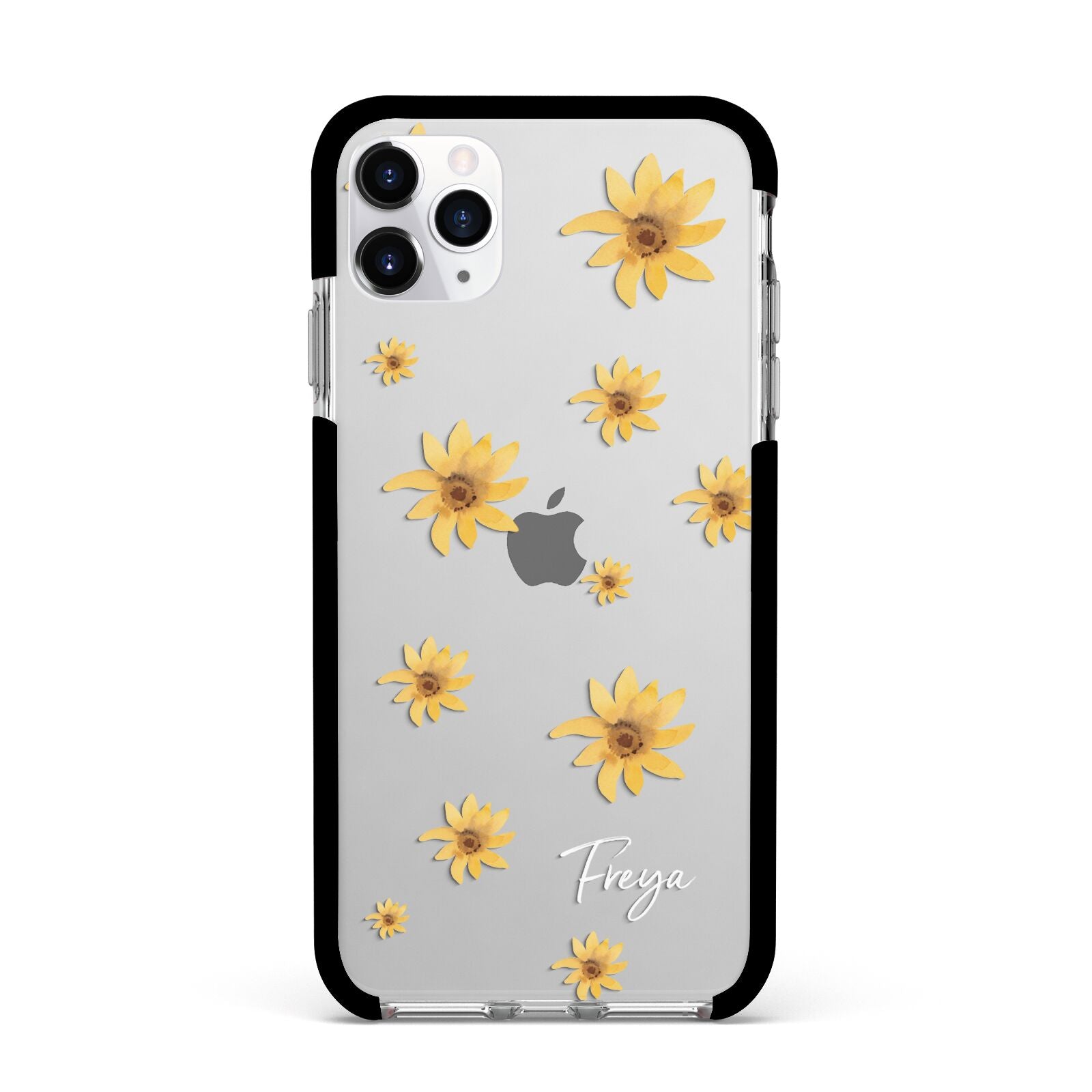 Personalised Yellow Lily Apple iPhone 11 Pro Max in Silver with Black Impact Case