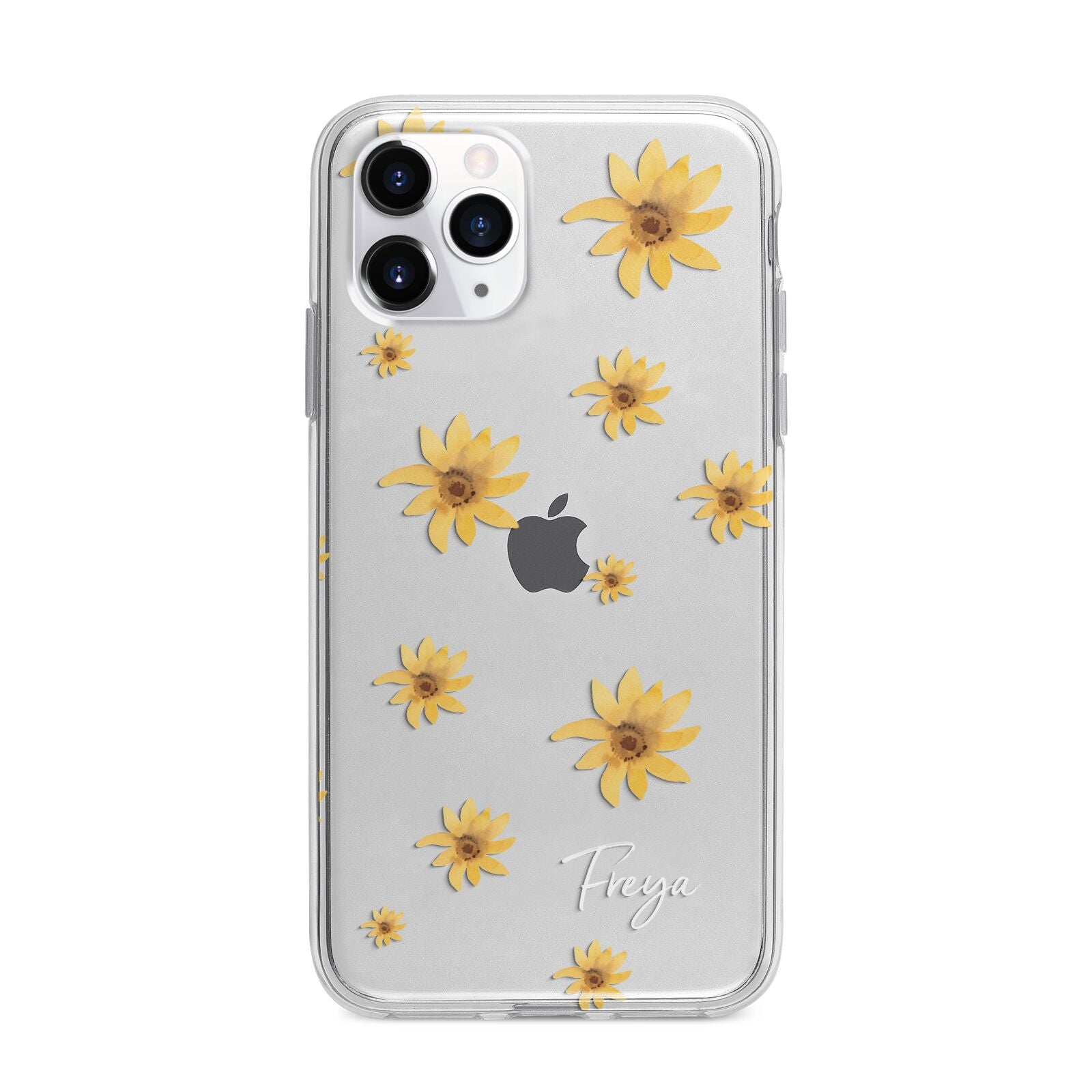 Personalised Yellow Lily Apple iPhone 11 Pro Max in Silver with Bumper Case