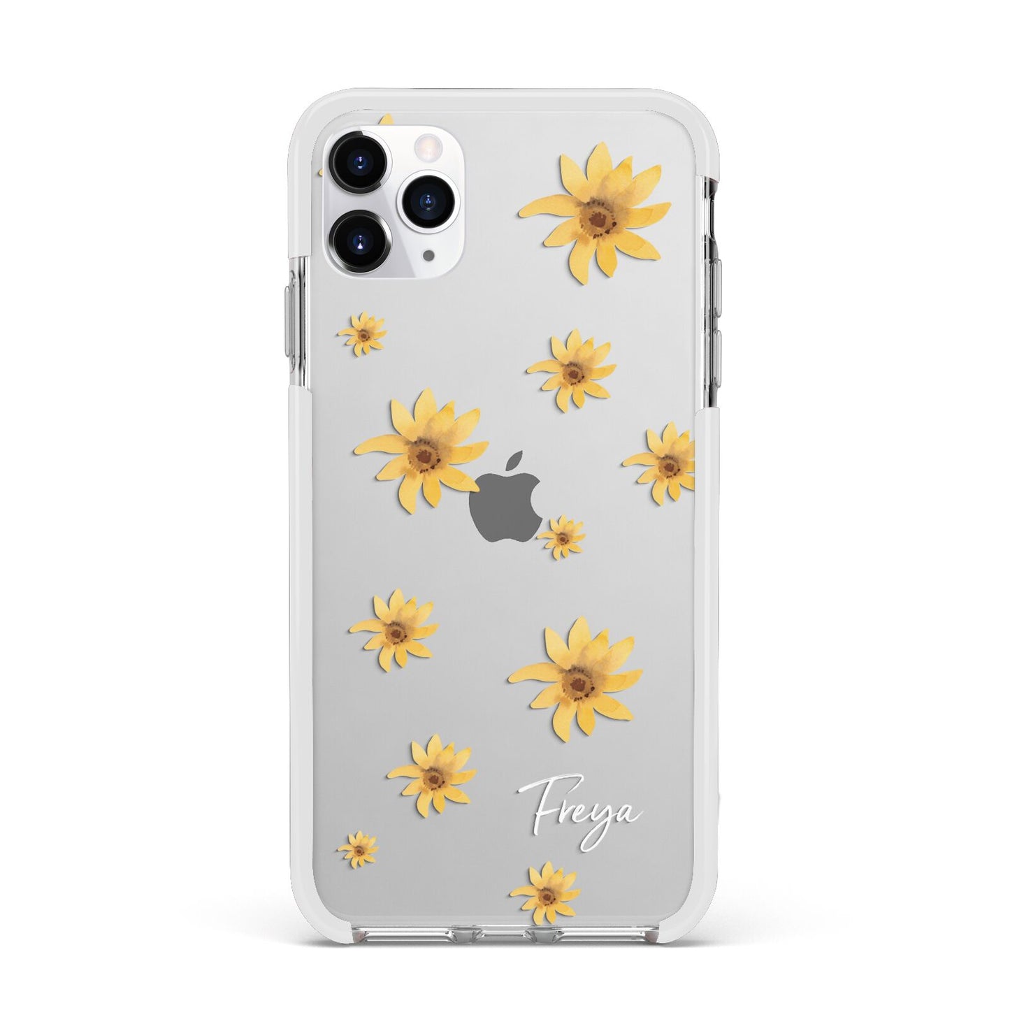 Personalised Yellow Lily Apple iPhone 11 Pro Max in Silver with White Impact Case