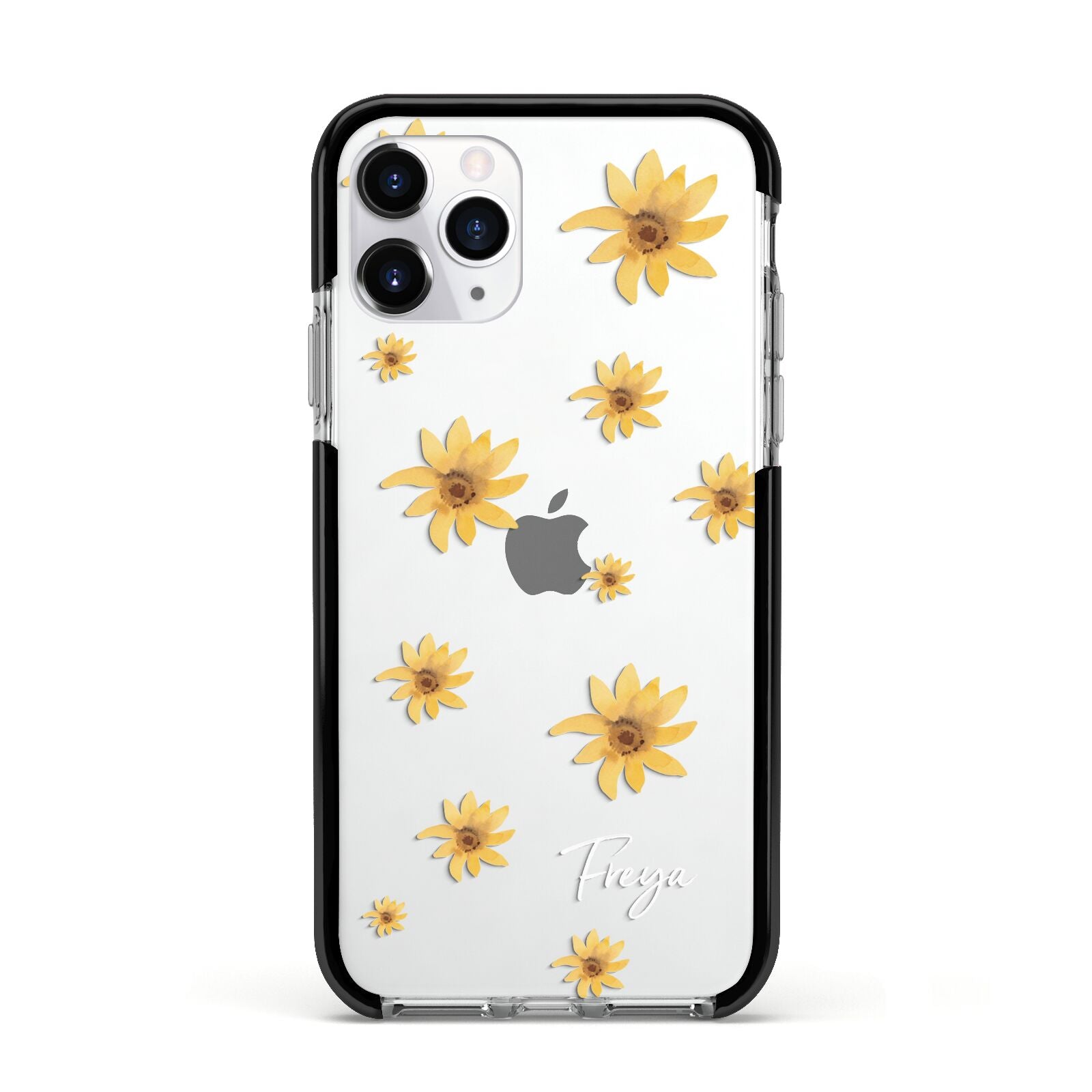 Personalised Yellow Lily Apple iPhone 11 Pro in Silver with Black Impact Case