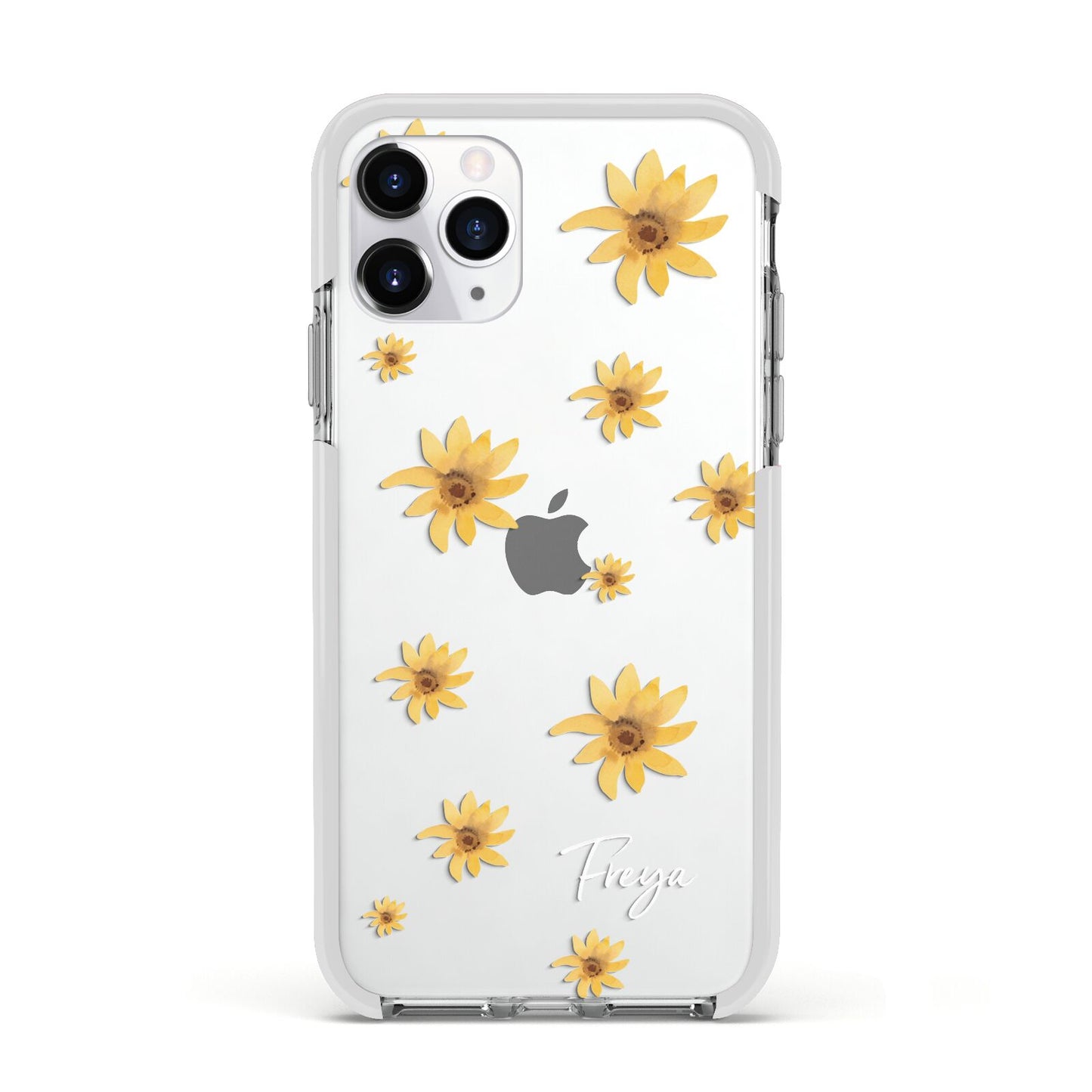 Personalised Yellow Lily Apple iPhone 11 Pro in Silver with White Impact Case