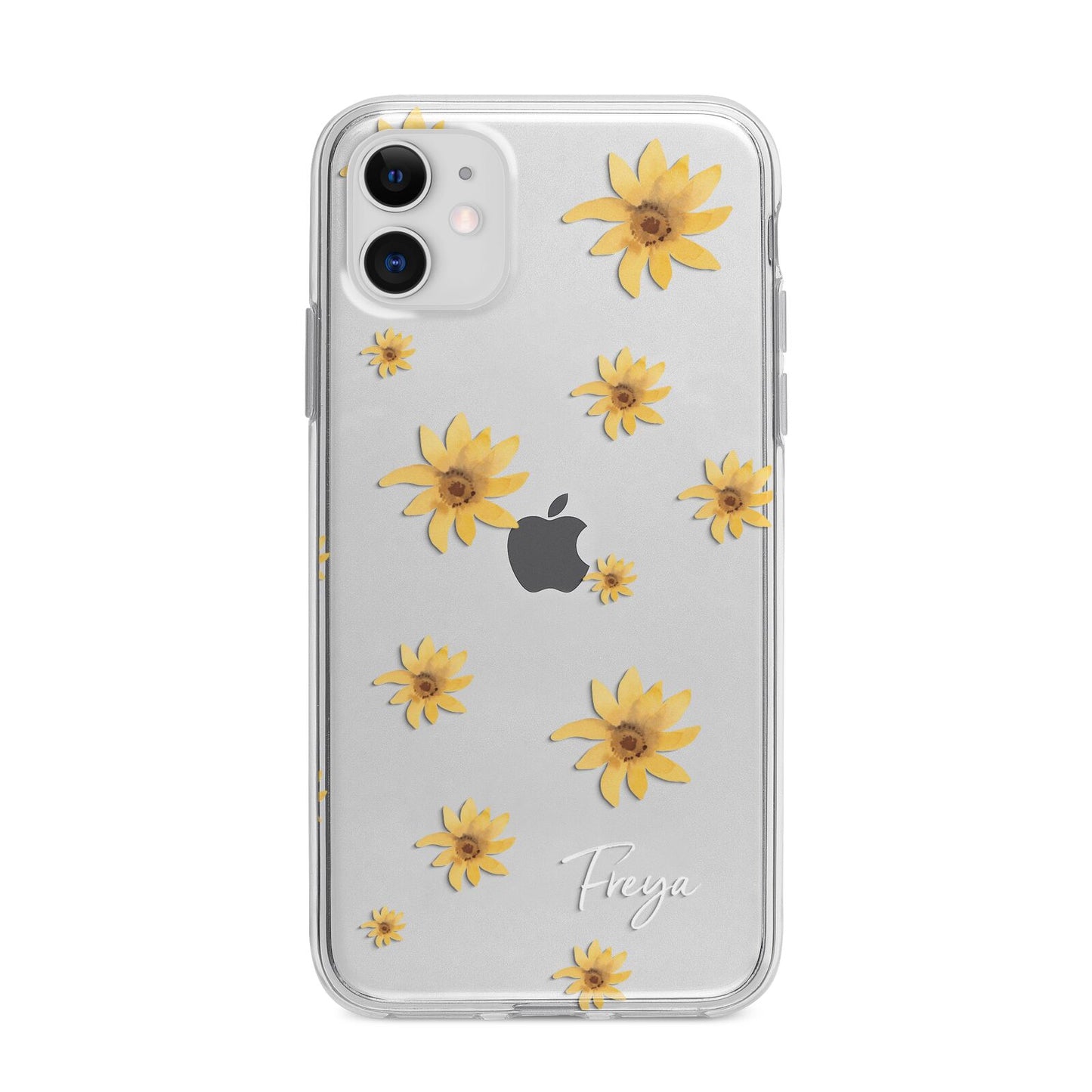 Personalised Yellow Lily Apple iPhone 11 in White with Bumper Case