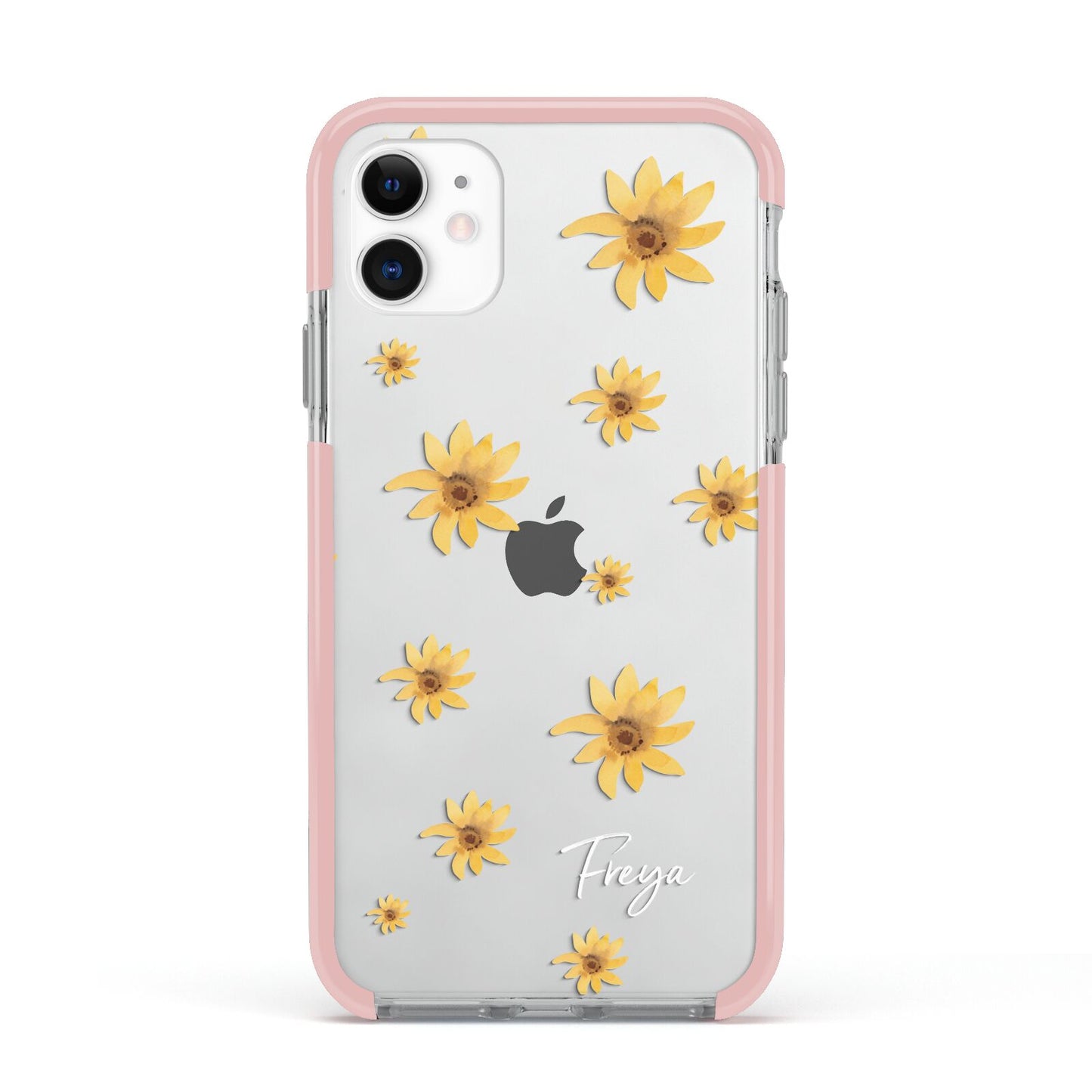 Personalised Yellow Lily Apple iPhone 11 in White with Pink Impact Case