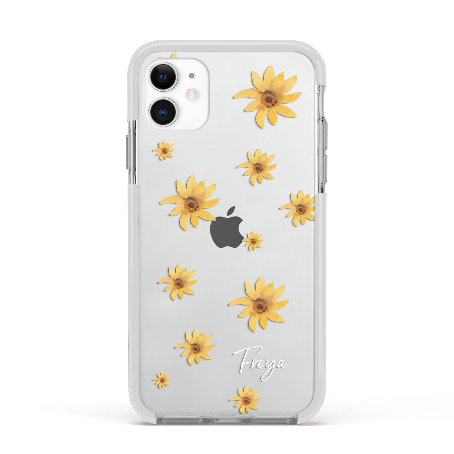 Personalised Yellow Lily Apple iPhone 11 in White with White Impact Case