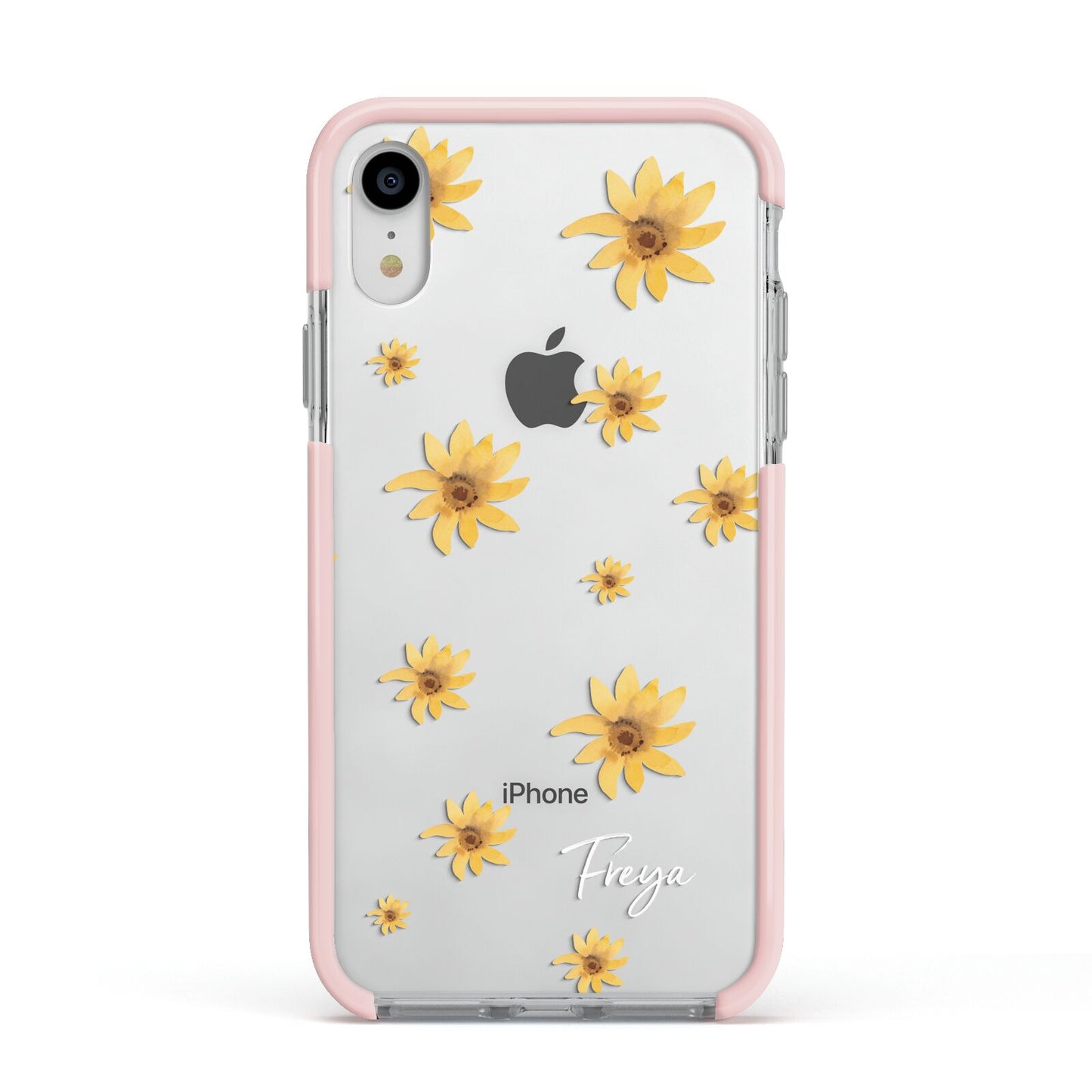 Personalised Yellow Lily Apple iPhone XR Impact Case Pink Edge on Silver Phone