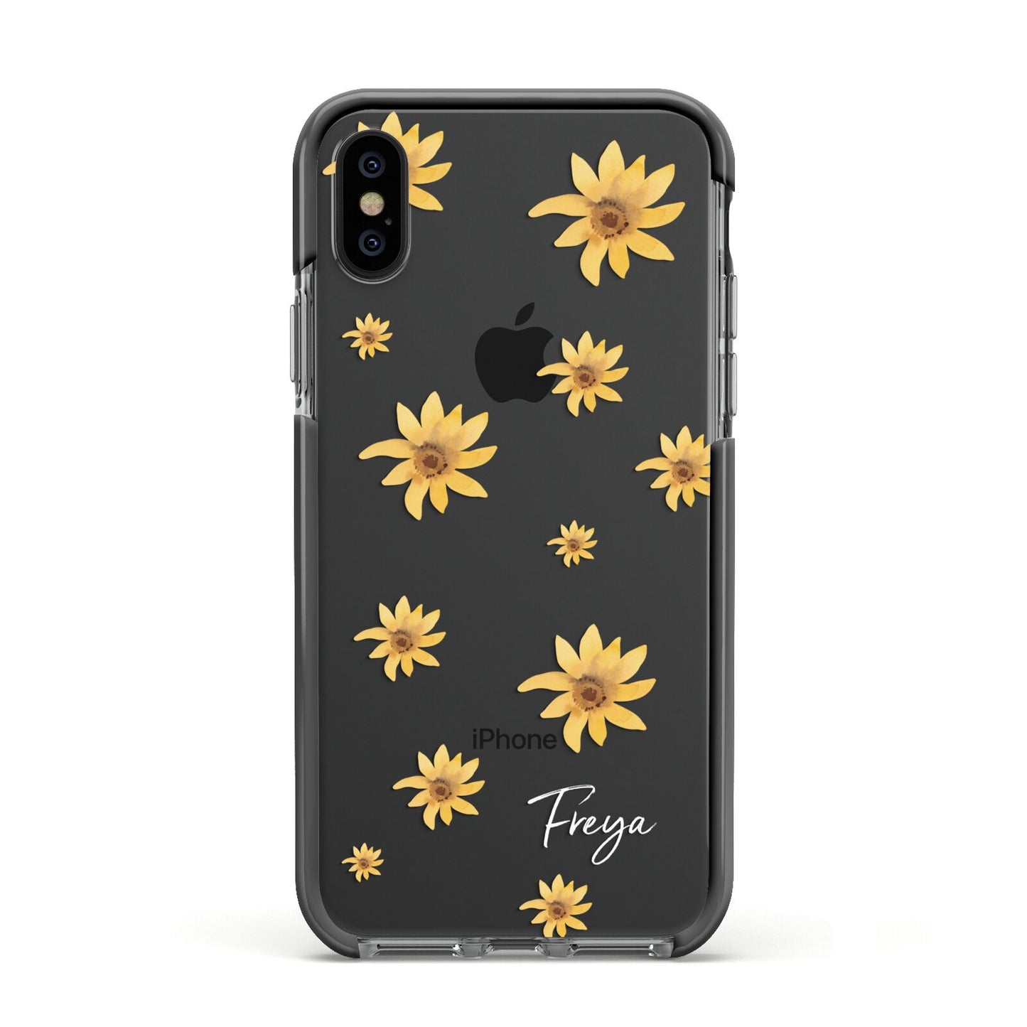 Personalised Yellow Lily Apple iPhone Xs Impact Case Black Edge on Black Phone