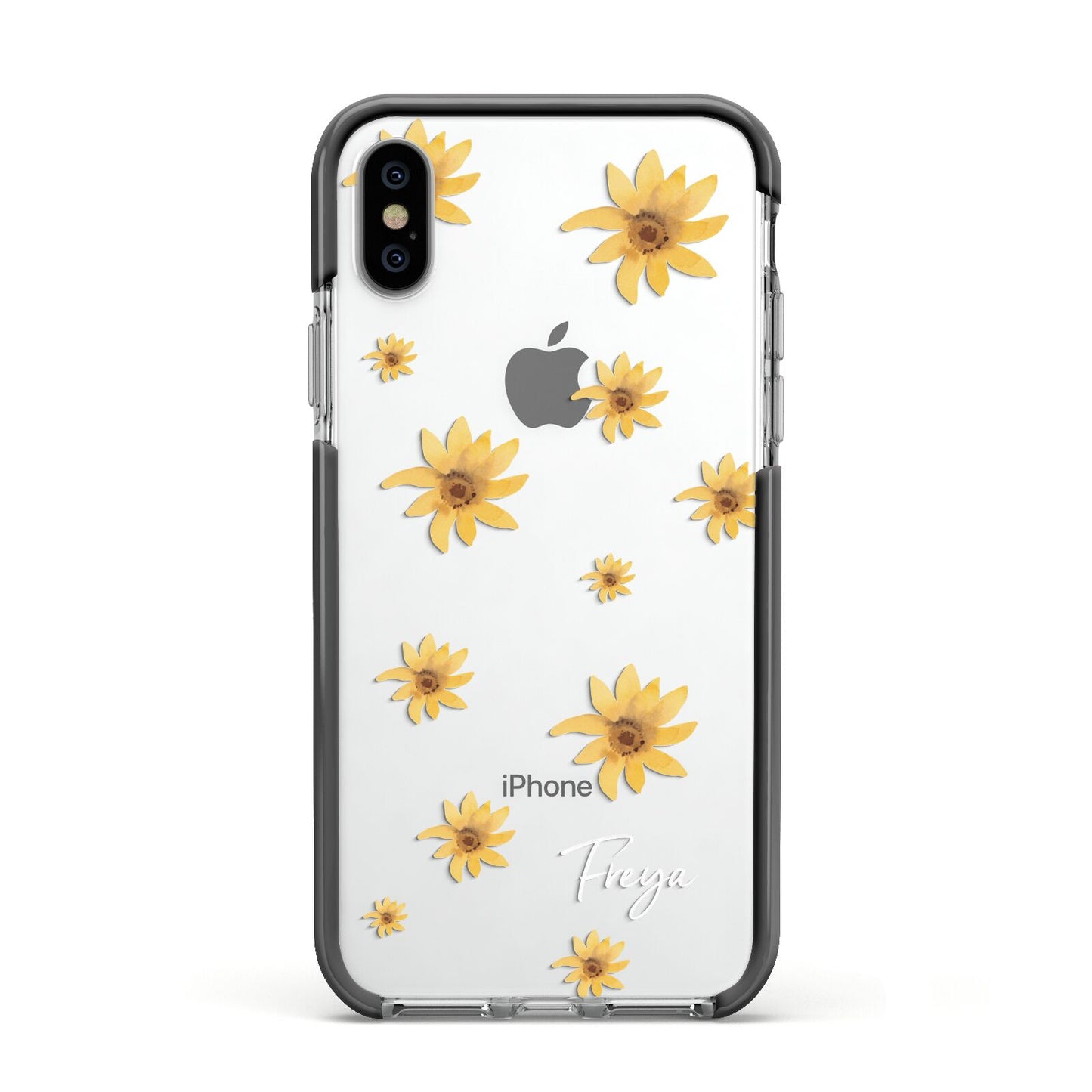 Personalised Yellow Lily Apple iPhone Xs Impact Case Black Edge on Silver Phone