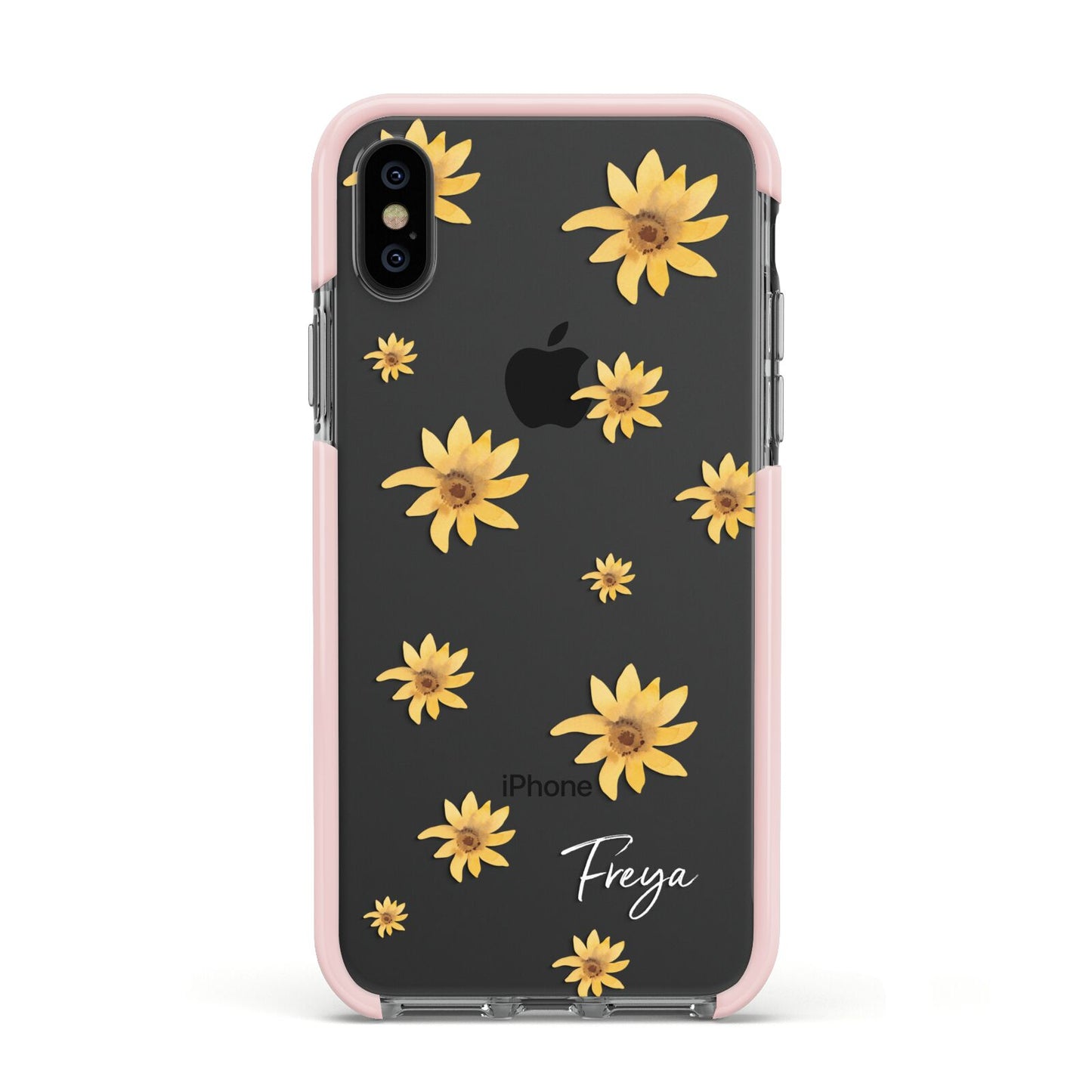 Personalised Yellow Lily Apple iPhone Xs Impact Case Pink Edge on Black Phone