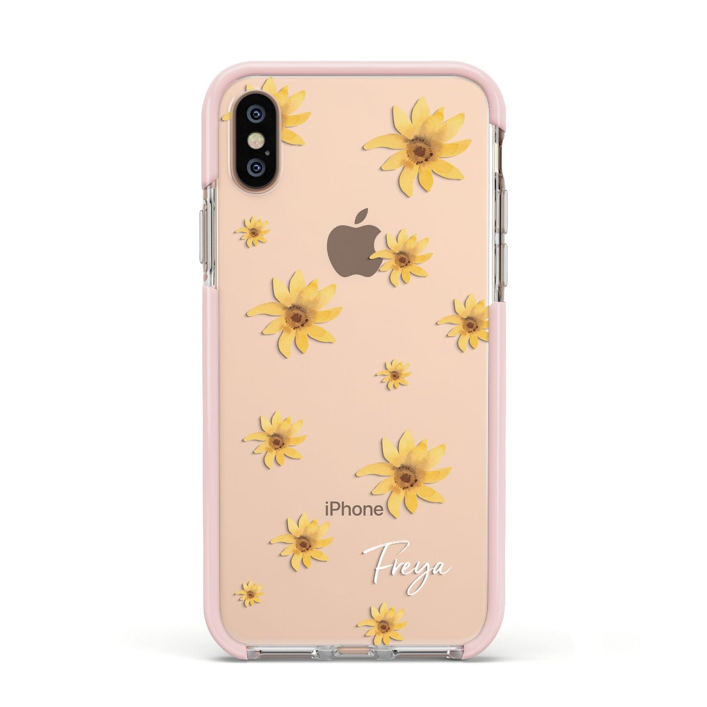 Personalised Yellow Lily Apple iPhone Xs Impact Case Pink Edge on Gold Phone