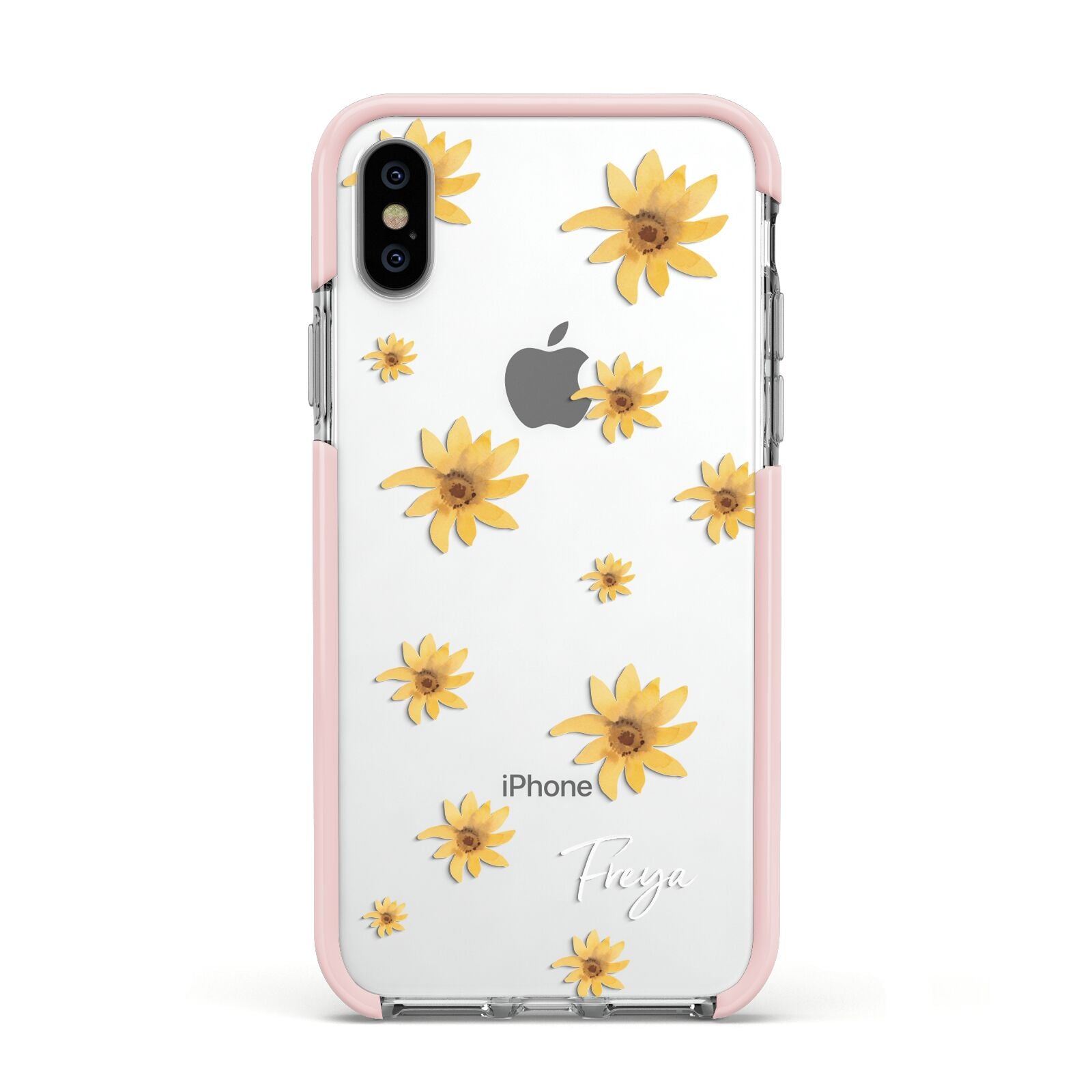 Personalised Yellow Lily Apple iPhone Xs Impact Case Pink Edge on Silver Phone