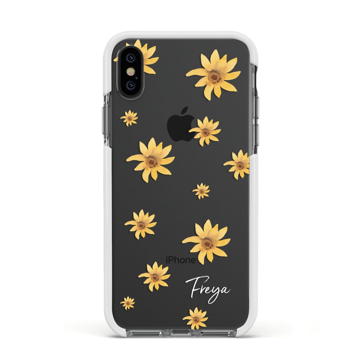 Personalised Yellow Lily Apple iPhone Xs Impact Case White Edge on Black Phone