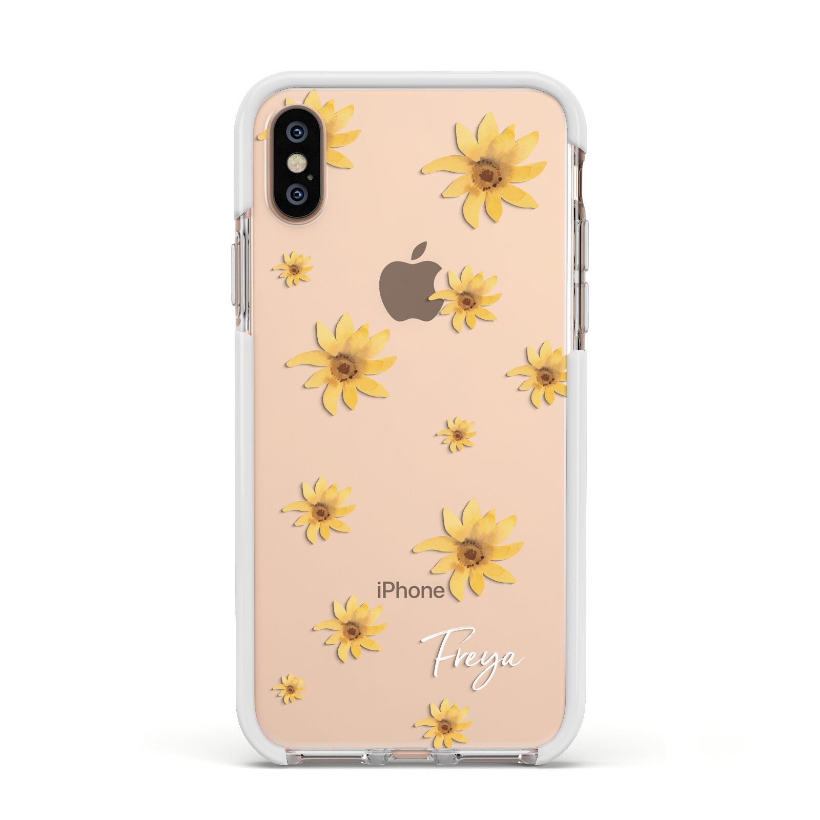 Personalised Yellow Lily Apple iPhone Xs Impact Case White Edge on Gold Phone