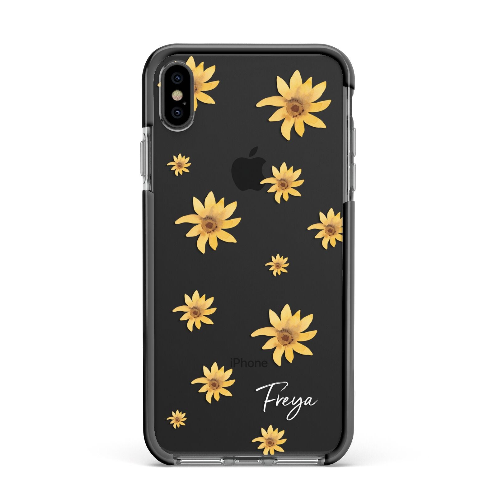 Personalised Yellow Lily Apple iPhone Xs Max Impact Case Black Edge on Black Phone