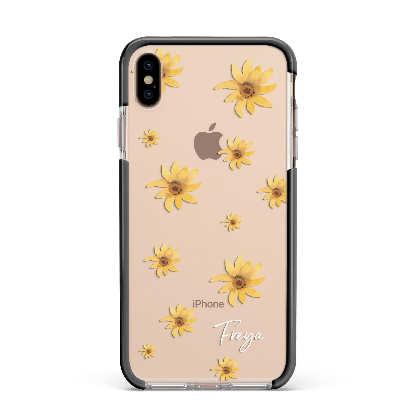 Personalised Yellow Lily Apple iPhone Xs Max Impact Case Black Edge on Gold Phone