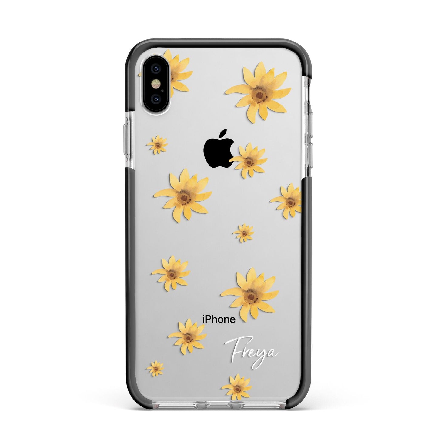 Personalised Yellow Lily Apple iPhone Xs Max Impact Case Black Edge on Silver Phone