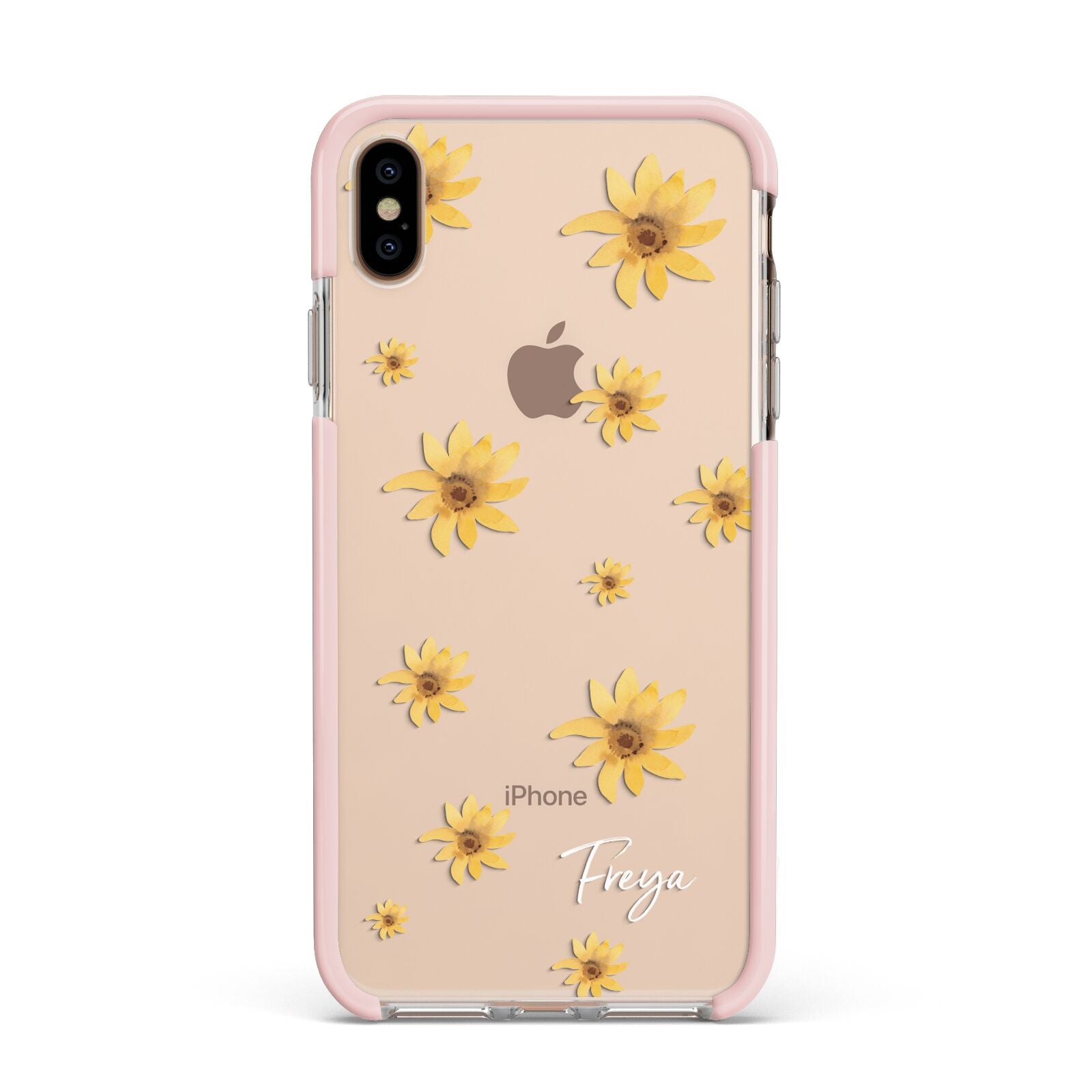 Personalised Yellow Lily Apple iPhone Xs Max Impact Case Pink Edge on Gold Phone