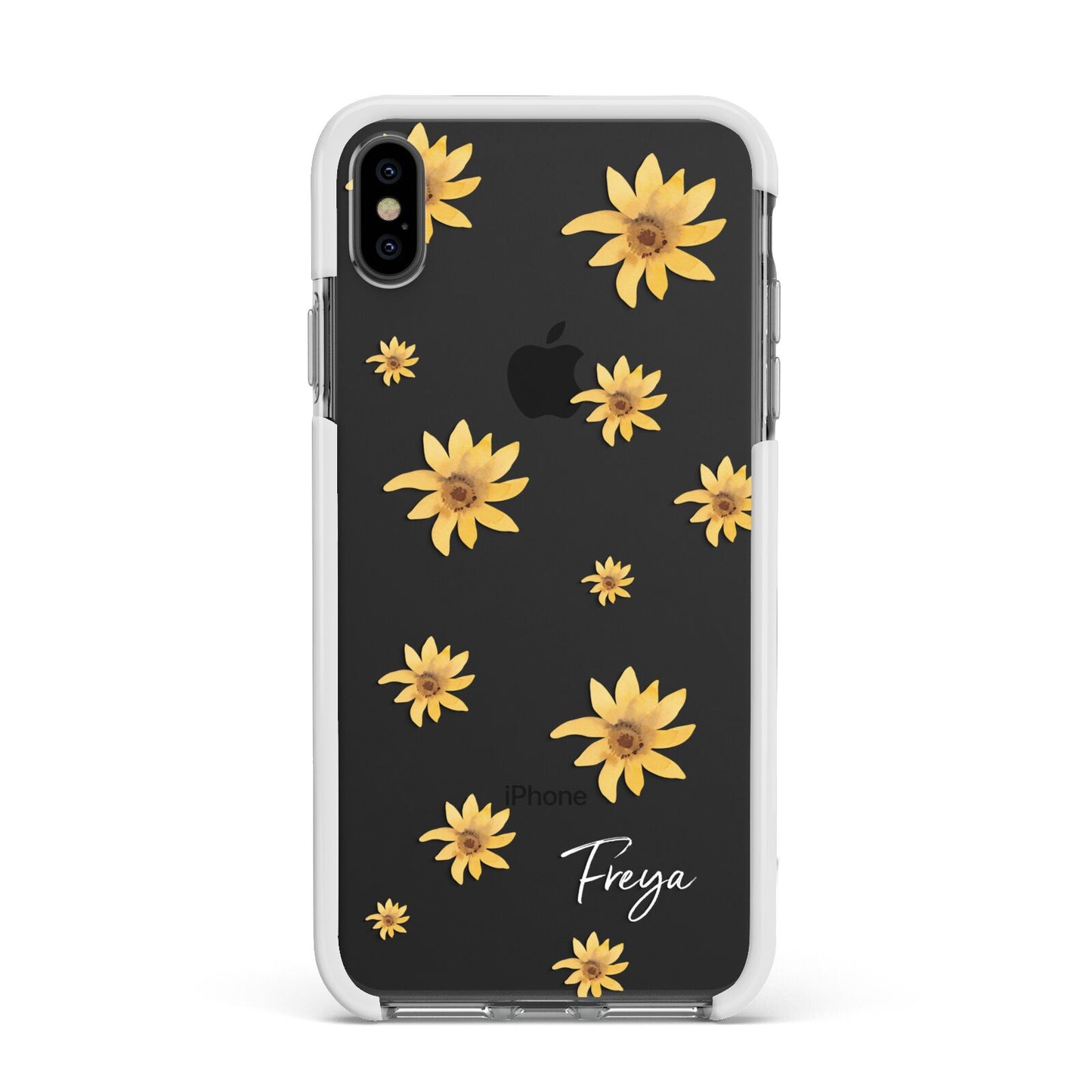 Personalised Yellow Lily Apple iPhone Xs Max Impact Case White Edge on Black Phone