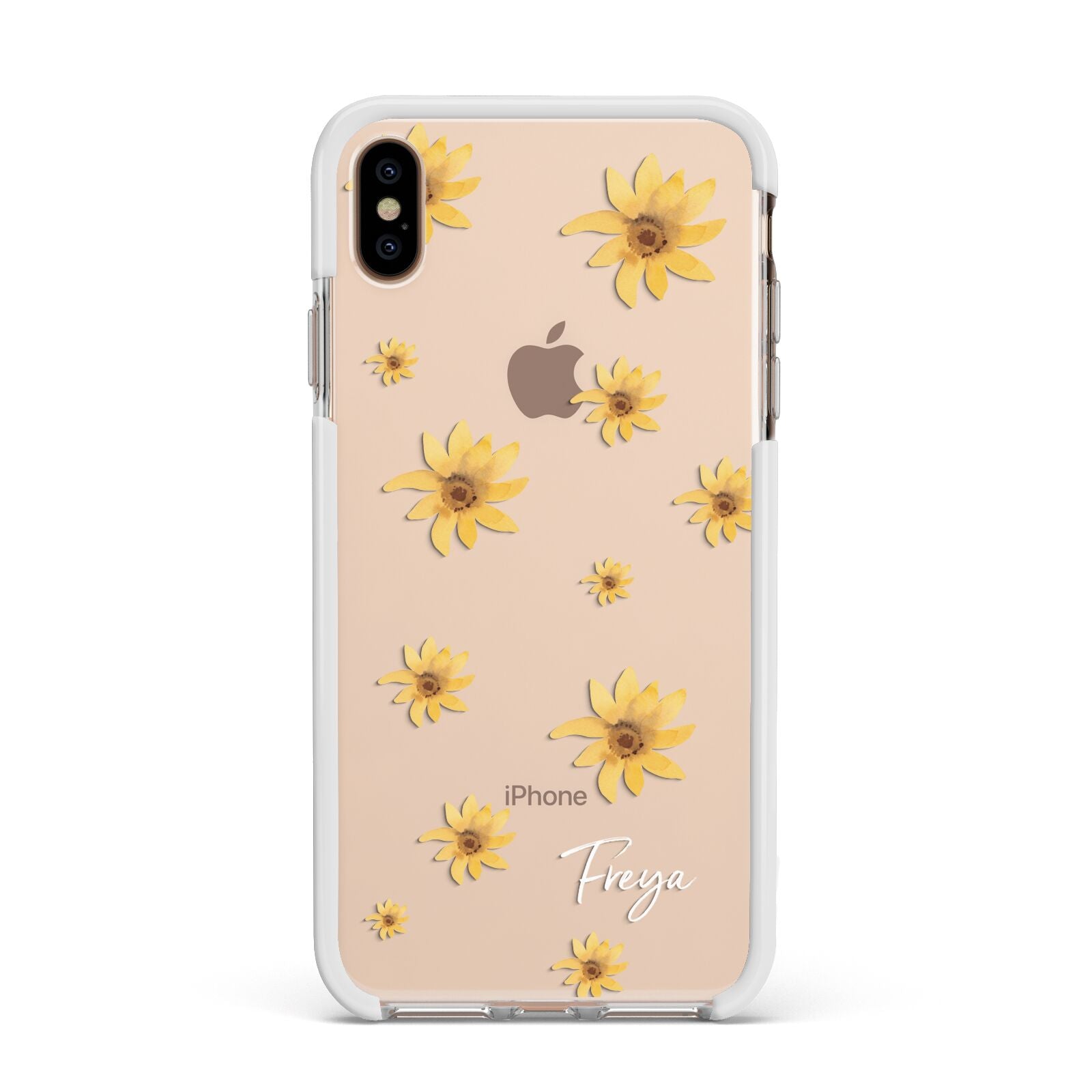 Personalised Yellow Lily Apple iPhone Xs Max Impact Case White Edge on Gold Phone