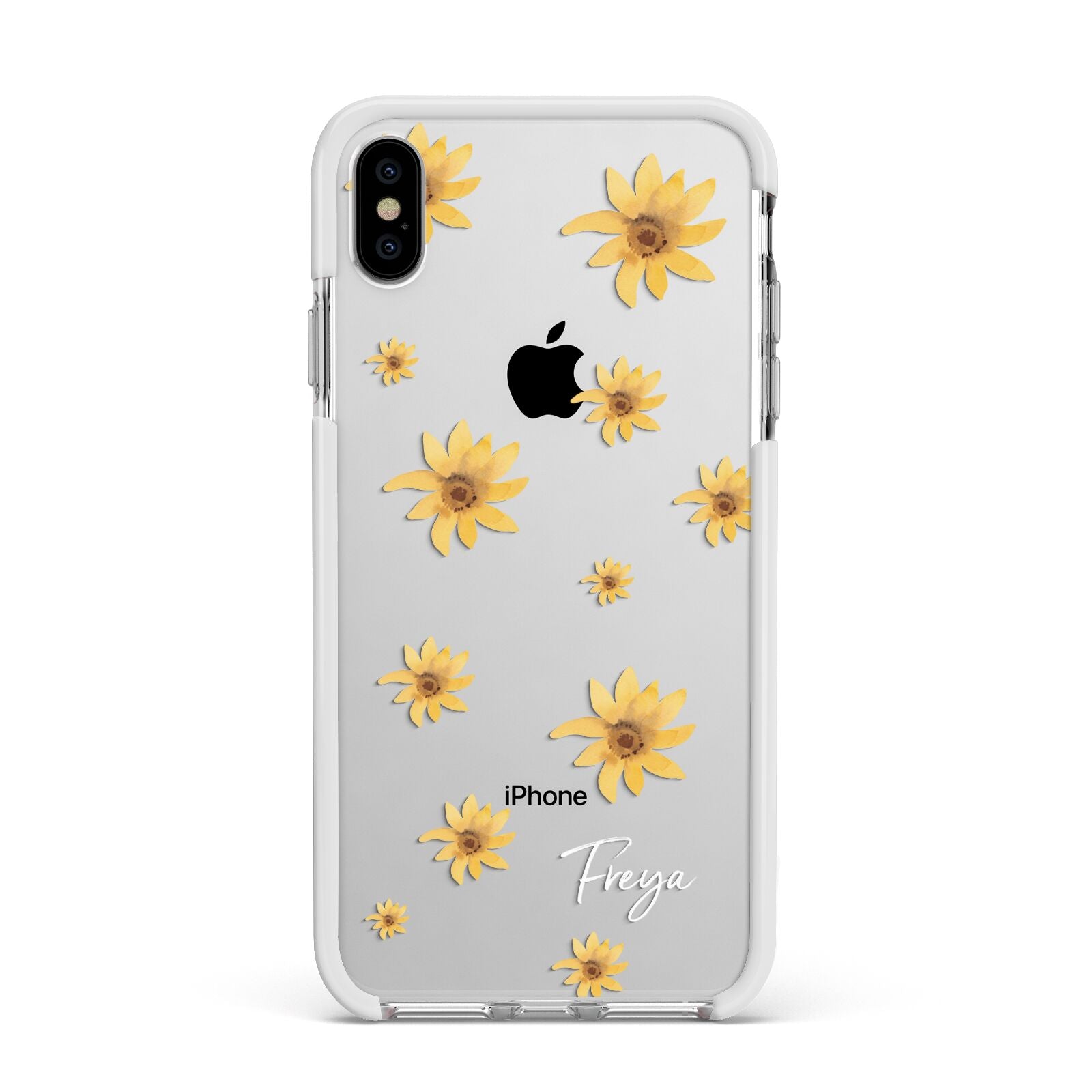 Personalised Yellow Lily Apple iPhone Xs Max Impact Case White Edge on Silver Phone