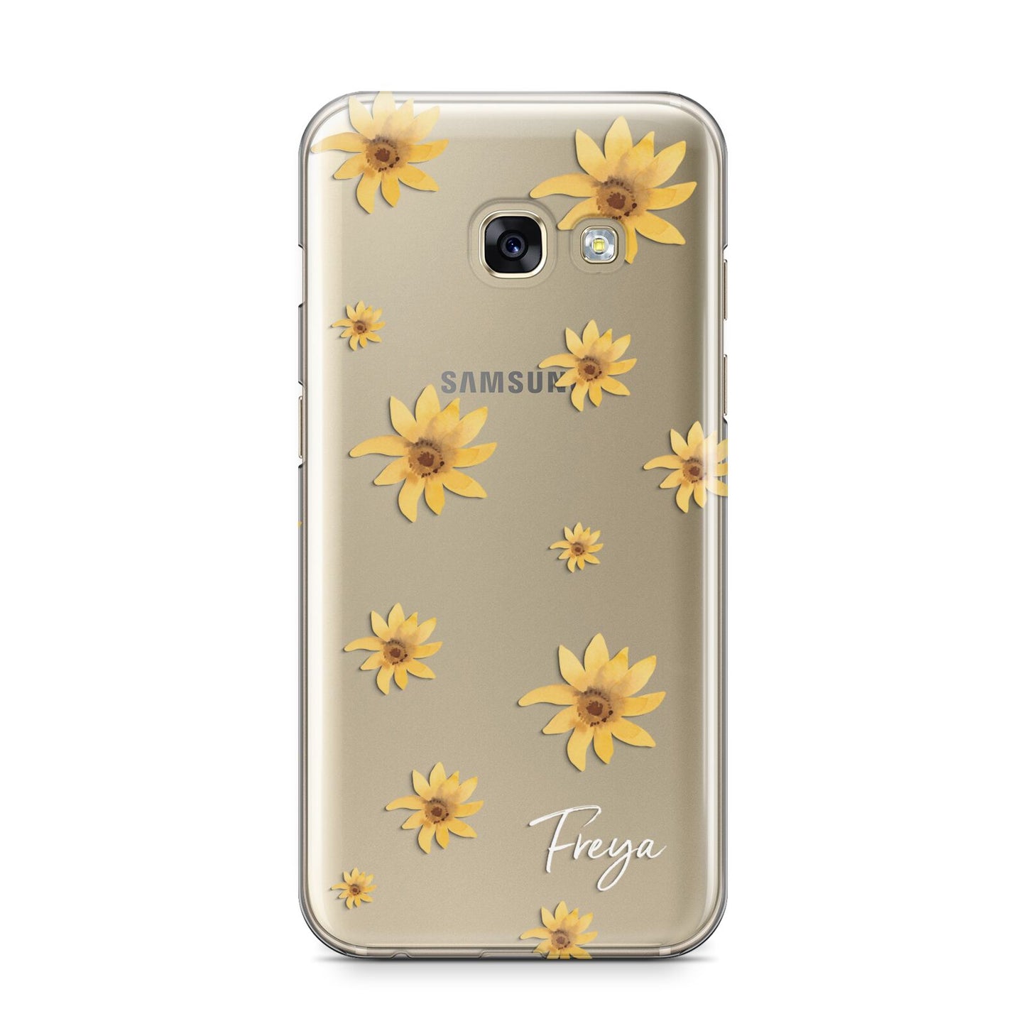 Personalised Yellow Lily Samsung Galaxy A3 2017 Case on gold phone