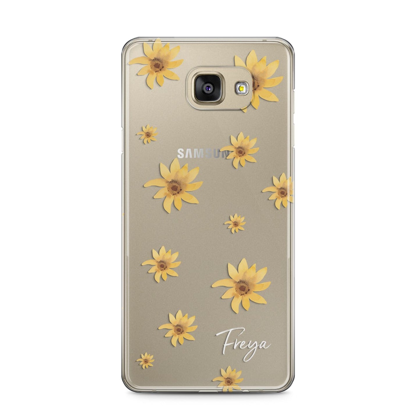 Personalised Yellow Lily Samsung Galaxy A5 2016 Case on gold phone