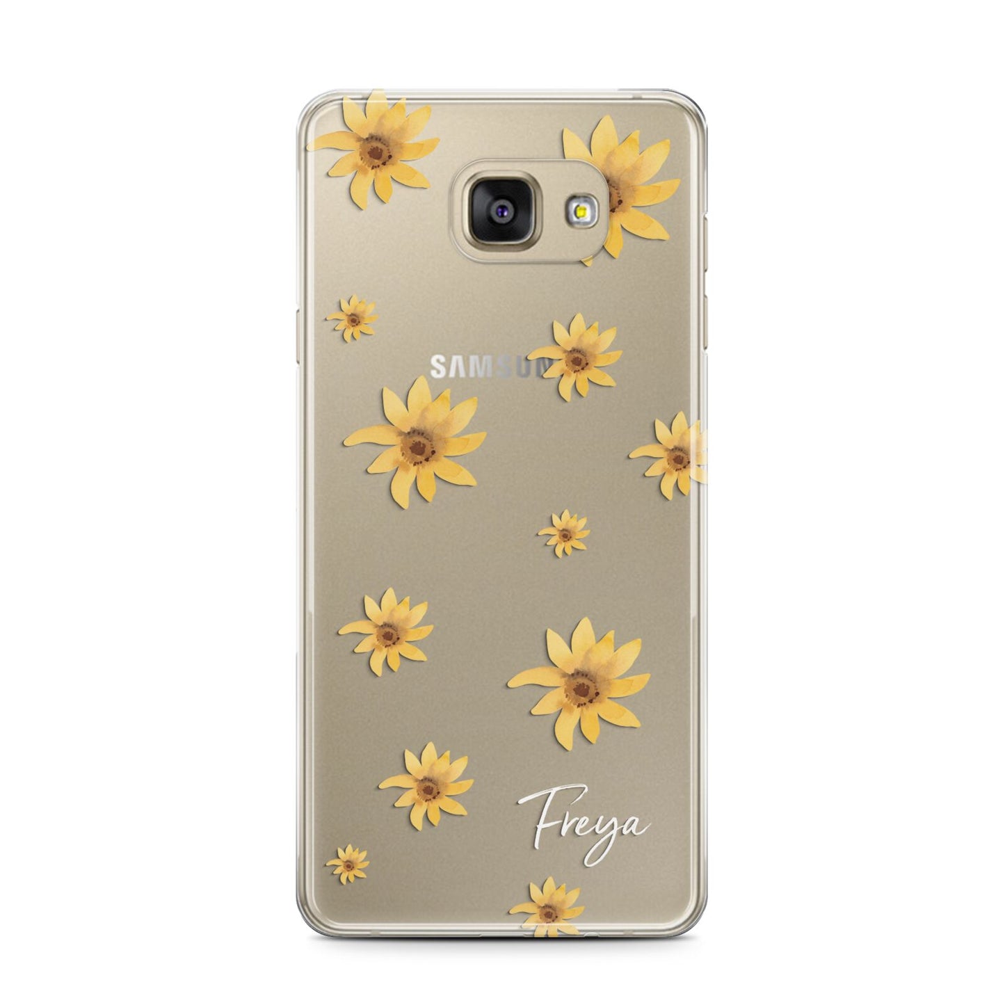 Personalised Yellow Lily Samsung Galaxy A7 2016 Case on gold phone