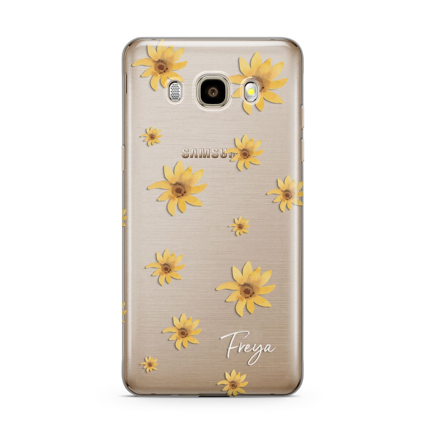 Personalised Yellow Lily Samsung Galaxy J7 2016 Case on gold phone