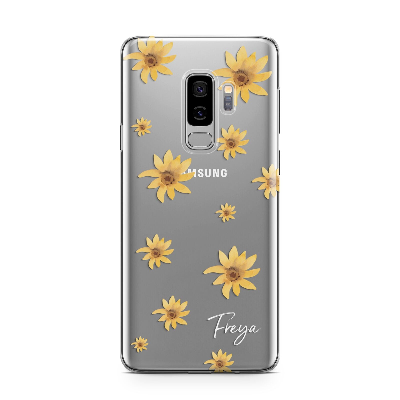 Personalised Yellow Lily Samsung Galaxy S9 Plus Case on Silver phone