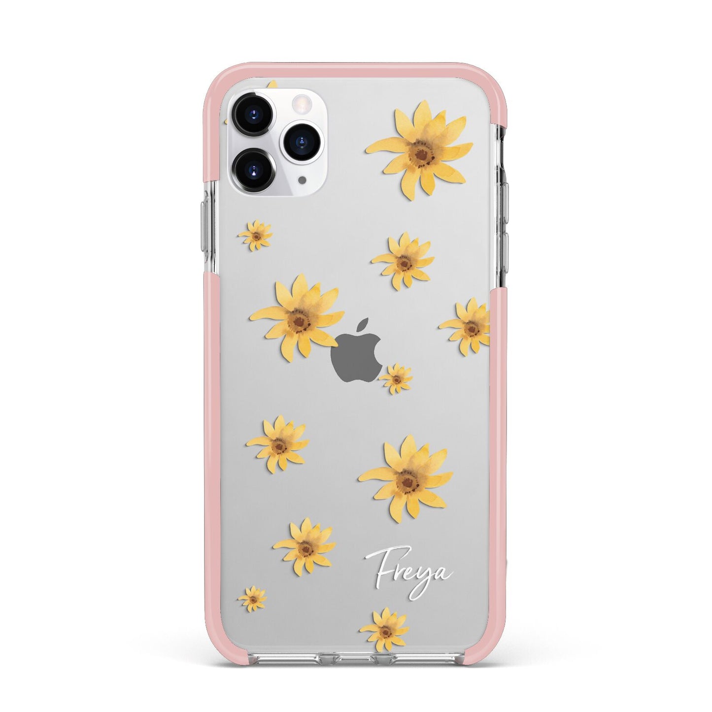 Personalised Yellow Lily iPhone 11 Pro Max Impact Pink Edge Case