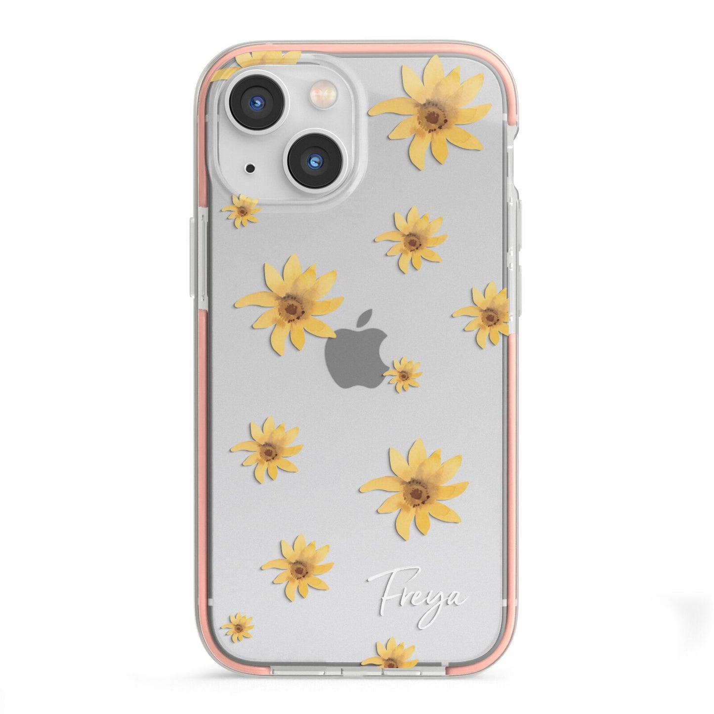 Personalised Yellow Lily iPhone 13 Mini TPU Impact Case with Pink Edges