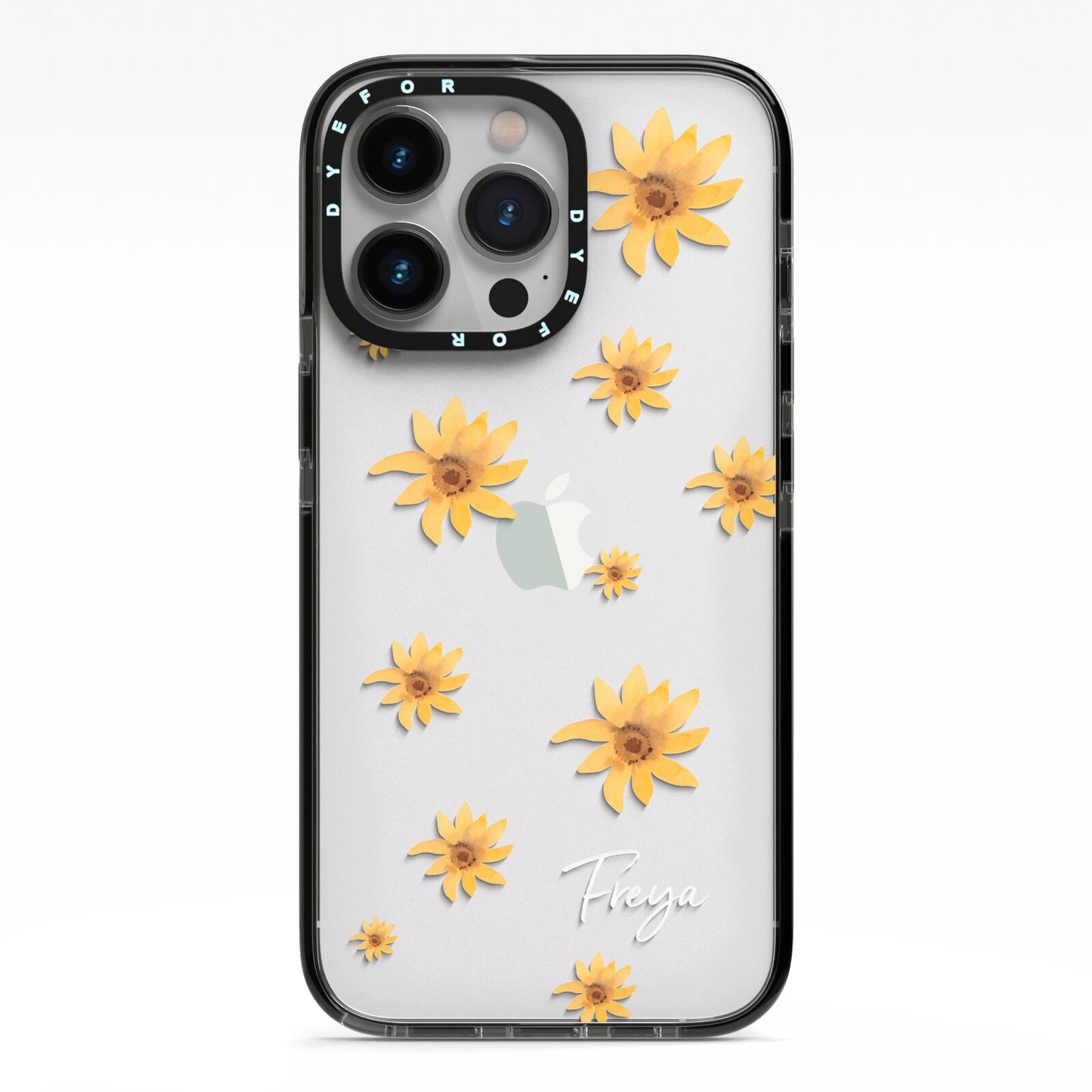 Personalised Yellow Lily iPhone 13 Pro Black Impact Case on Silver phone