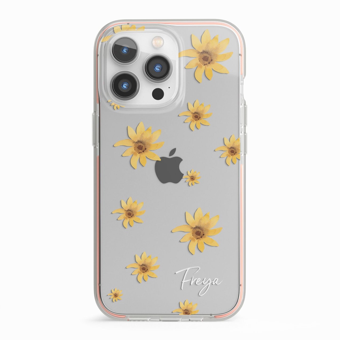 Personalised Yellow Lily iPhone 13 Pro TPU Impact Case with Pink Edges