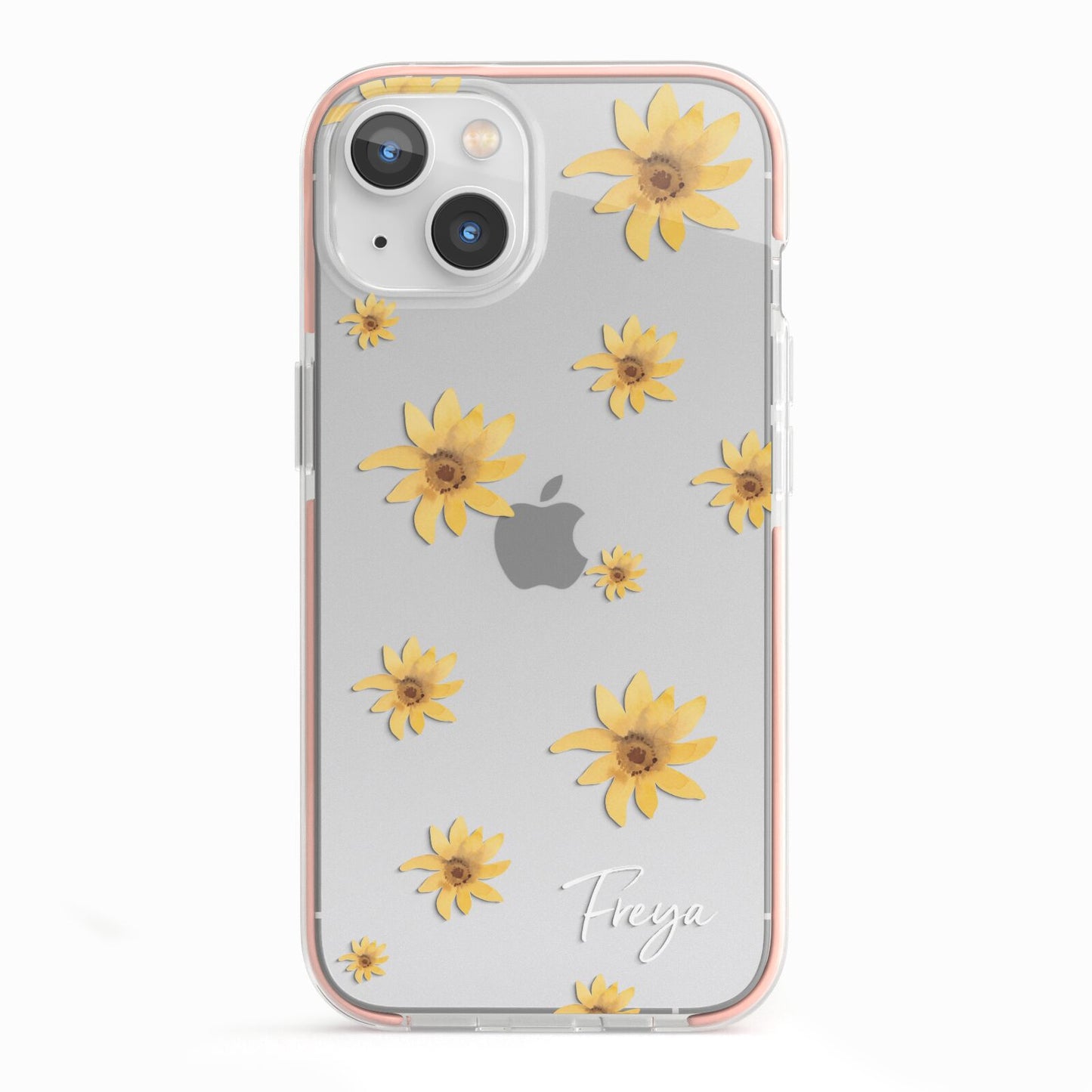 Personalised Yellow Lily iPhone 13 TPU Impact Case with Pink Edges