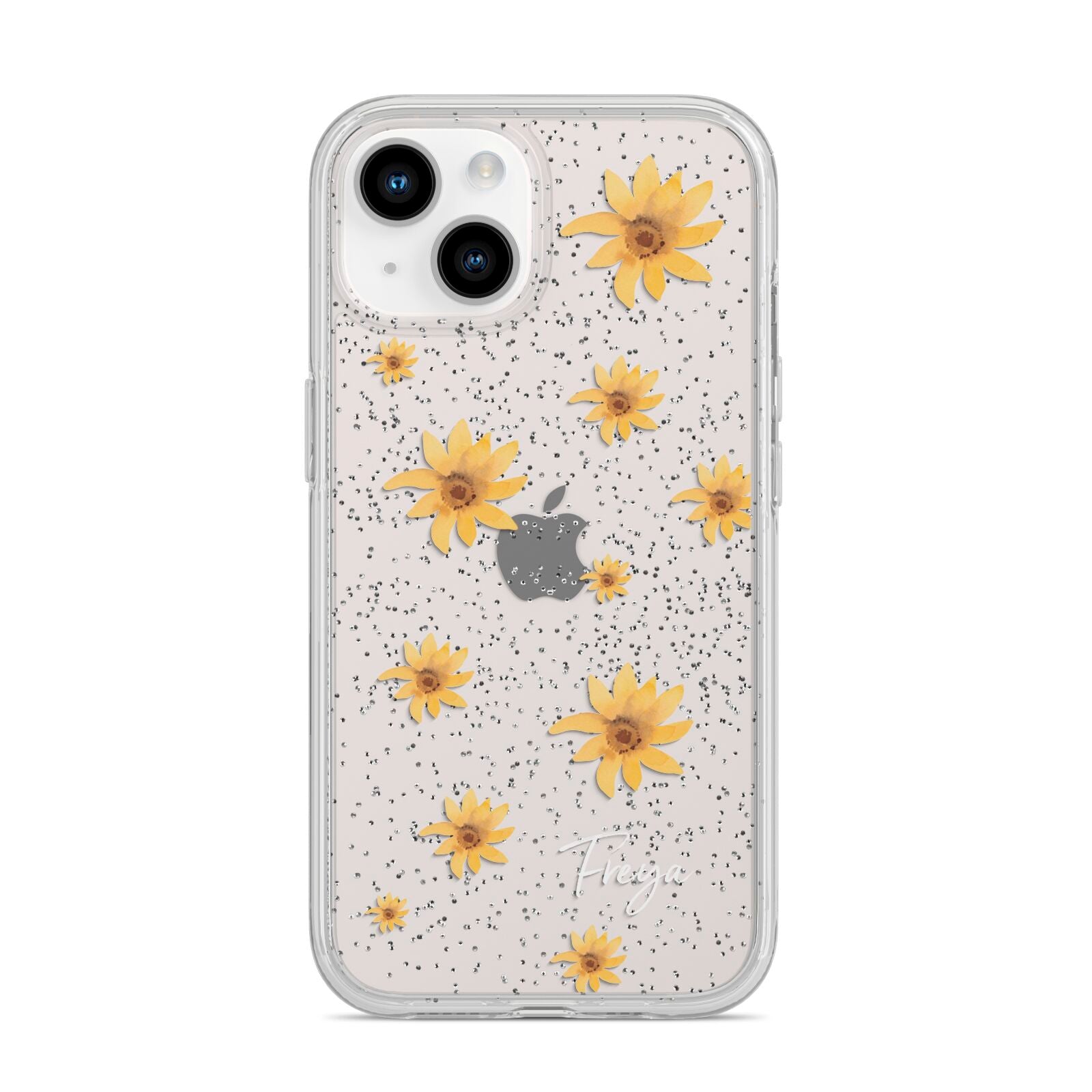 Personalised Yellow Lily iPhone 14 Glitter Tough Case Starlight