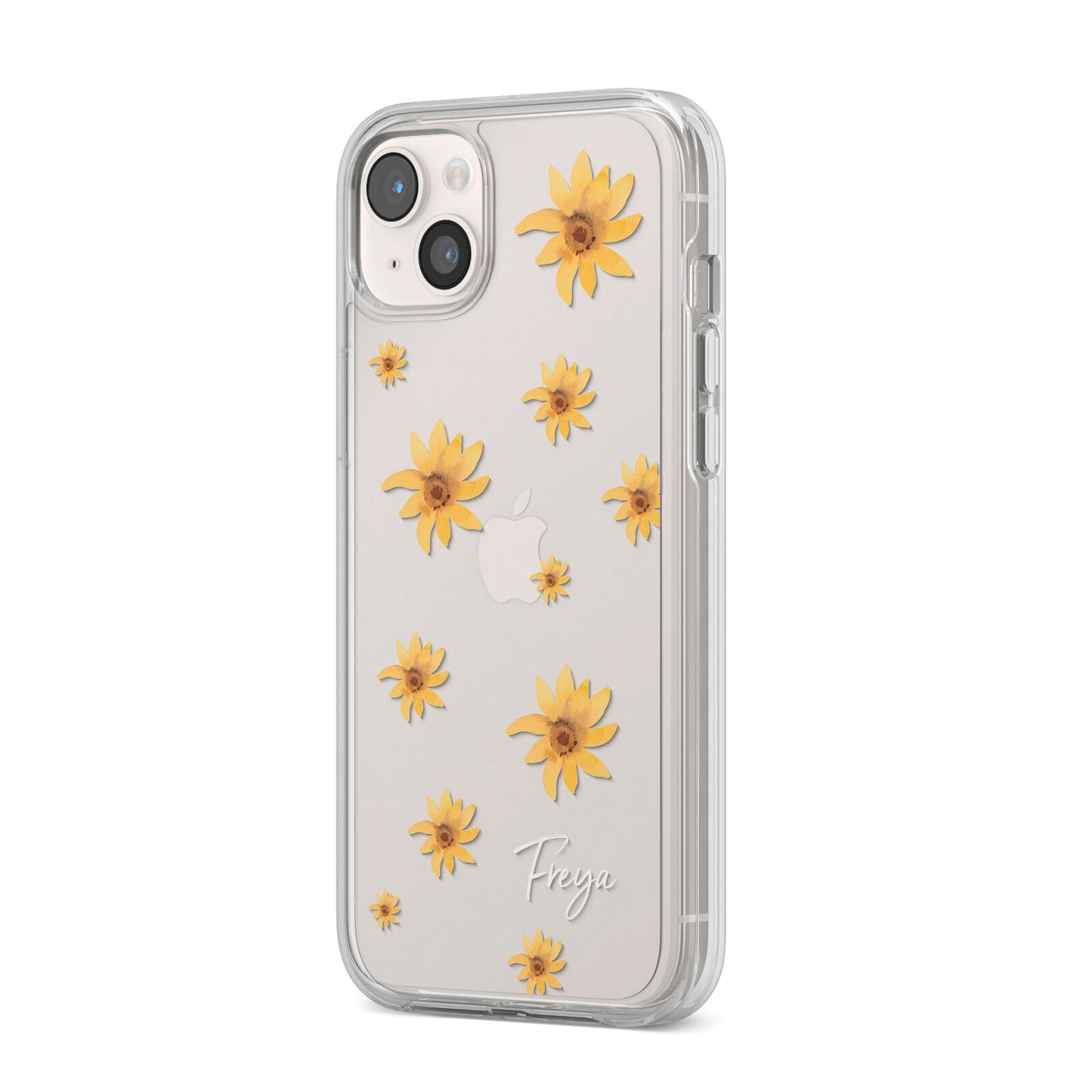 Personalised Yellow Lily iPhone 14 Plus Clear Tough Case Starlight Angled Image