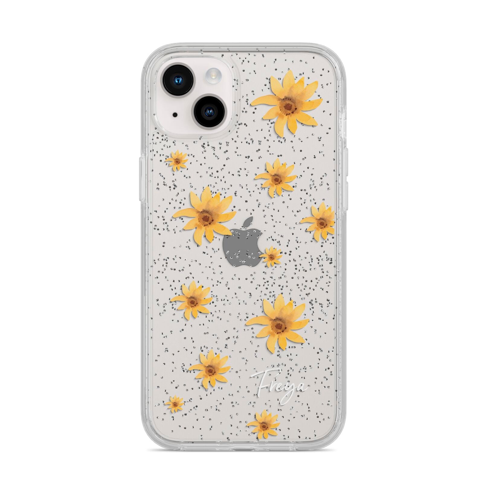 Personalised Yellow Lily iPhone 14 Plus Glitter Tough Case Starlight