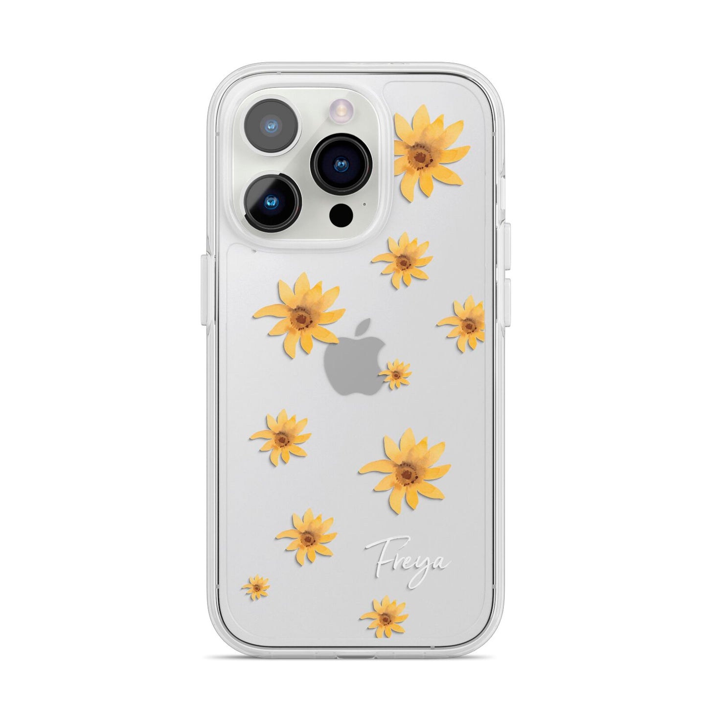 Personalised Yellow Lily iPhone 14 Pro Clear Tough Case Silver