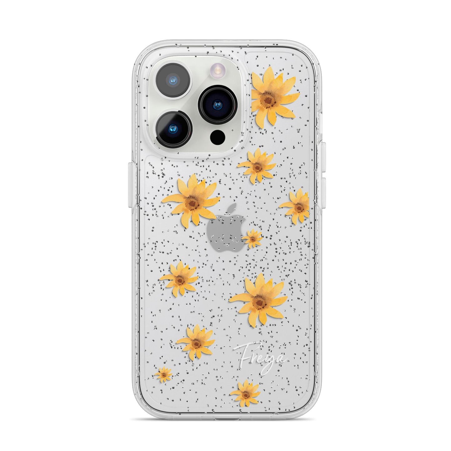 Personalised Yellow Lily iPhone 14 Pro Glitter Tough Case Silver