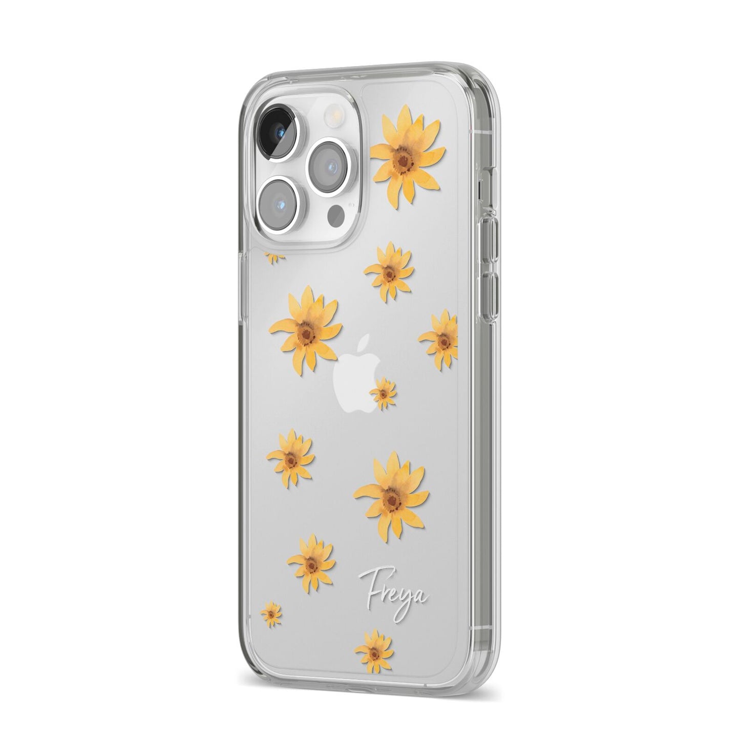 Personalised Yellow Lily iPhone 14 Pro Max Clear Tough Case Silver Angled Image