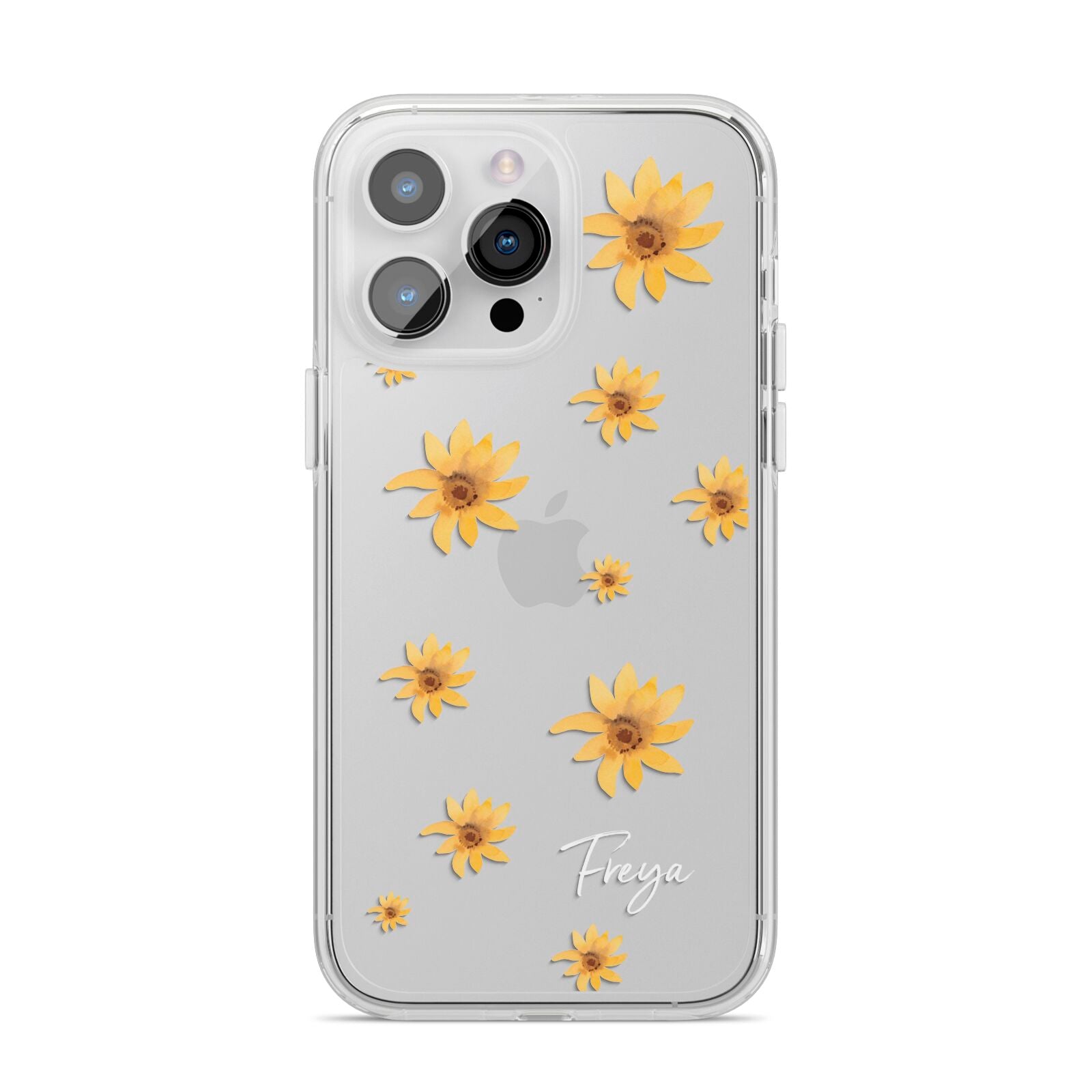 Personalised Yellow Lily iPhone 14 Pro Max Clear Tough Case Silver