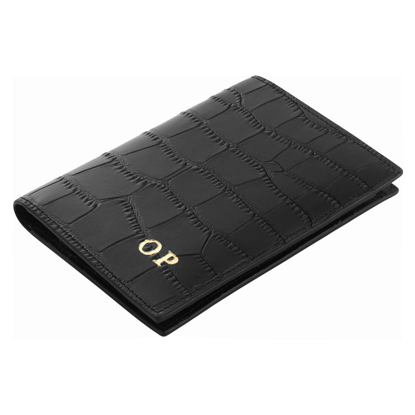 ASOS DESIGN passport holder in black croc with personalized L initial