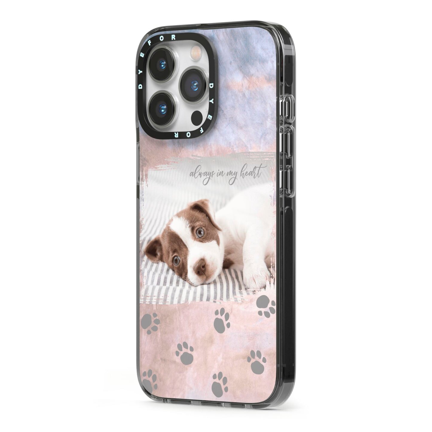 Pet Photo Personalised iPhone 13 Pro Black Impact Case Side Angle on Silver phone